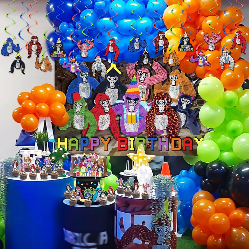 Decoración de fiesta de juego de gorila, adornos para tartas de juego de gorila, decoración de cupcakes para fiesta temática de realidad virtual,