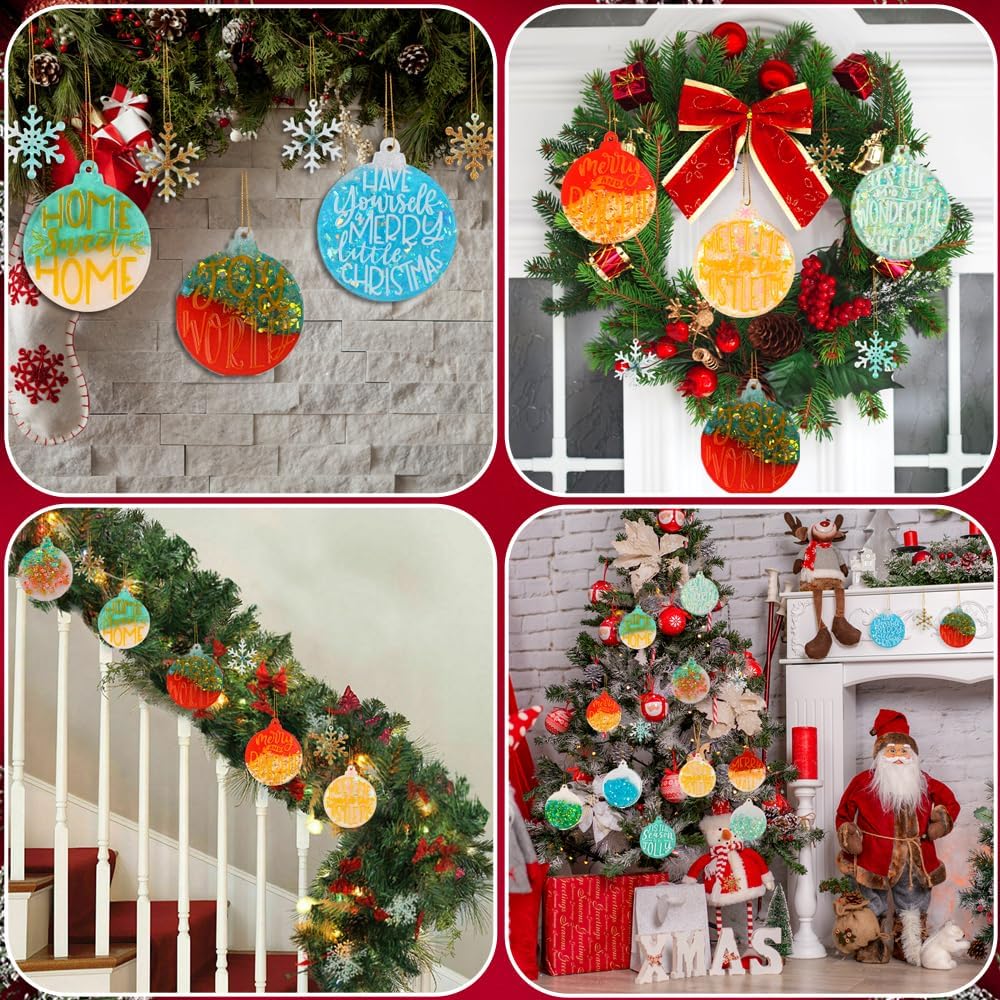 Vellibring Moldes de resina de Navidad de silicona, 2 piezas de adornos de Navidad, moldes redondos de resina epoxi con letras de copo de nieve para