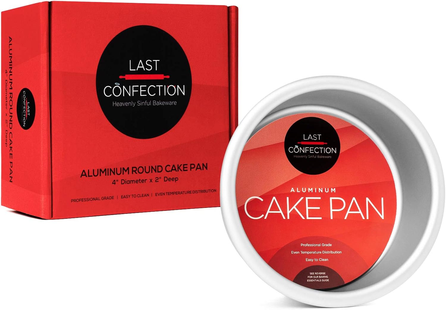 Last Confection Molde Redondo de Aluminio para Pastel Utensilios Profesionales para Hornear (varios tamaños), 4″ x 2″, Plateado