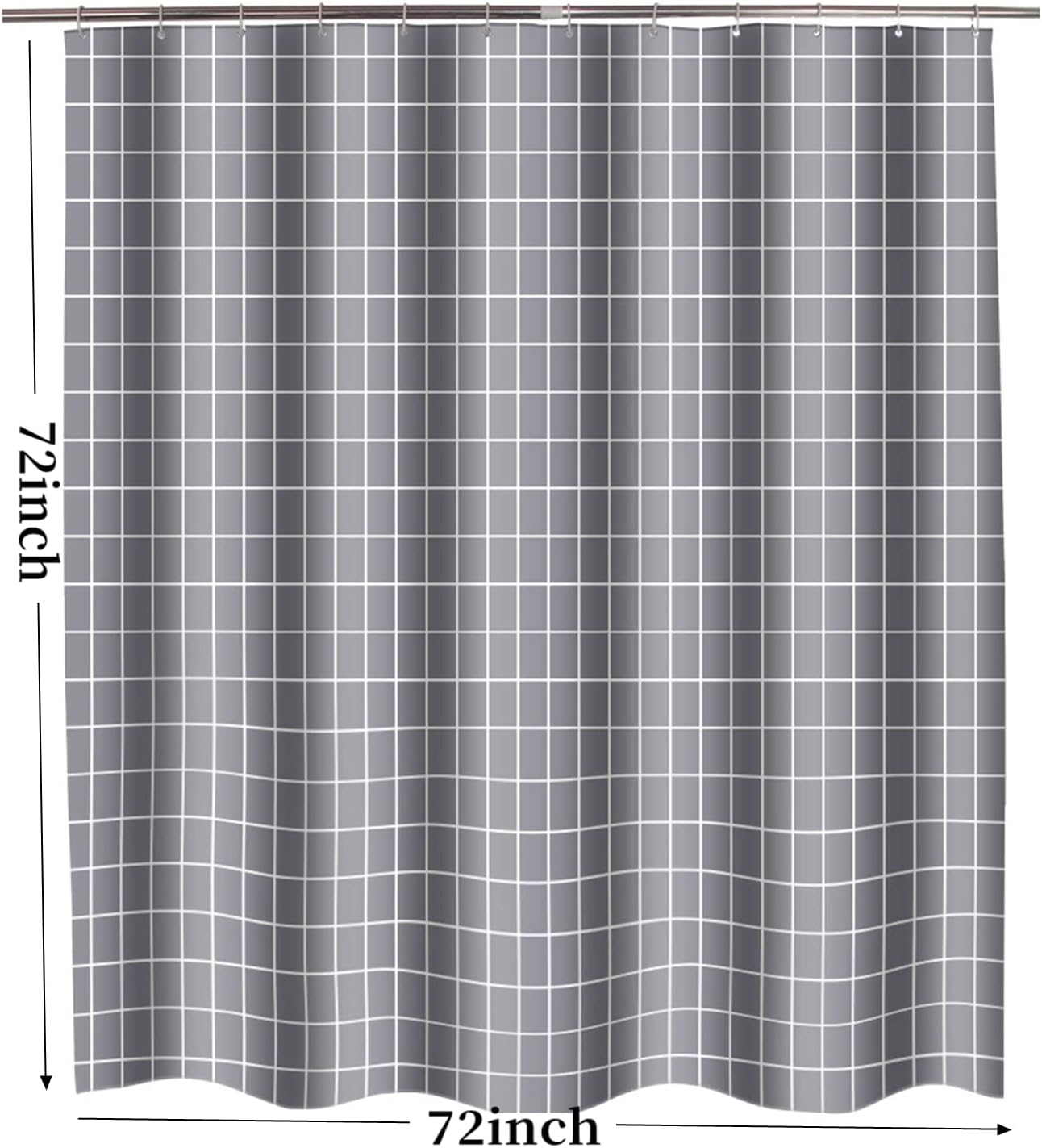 Cortinas de ducha para baño, de tela de poliéster, con peso, impermeable, lavable, color gris, juego de cortinas de ducha con ojales y 12 ganchos,