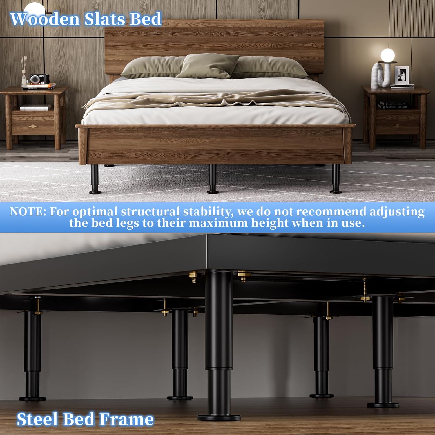 O.HSNYIU Soporte mejorado para patas de cama, 4 patas de soporte de marco de cama de metal ajustables, reemplazo de patas de cama ajustables de 5.9