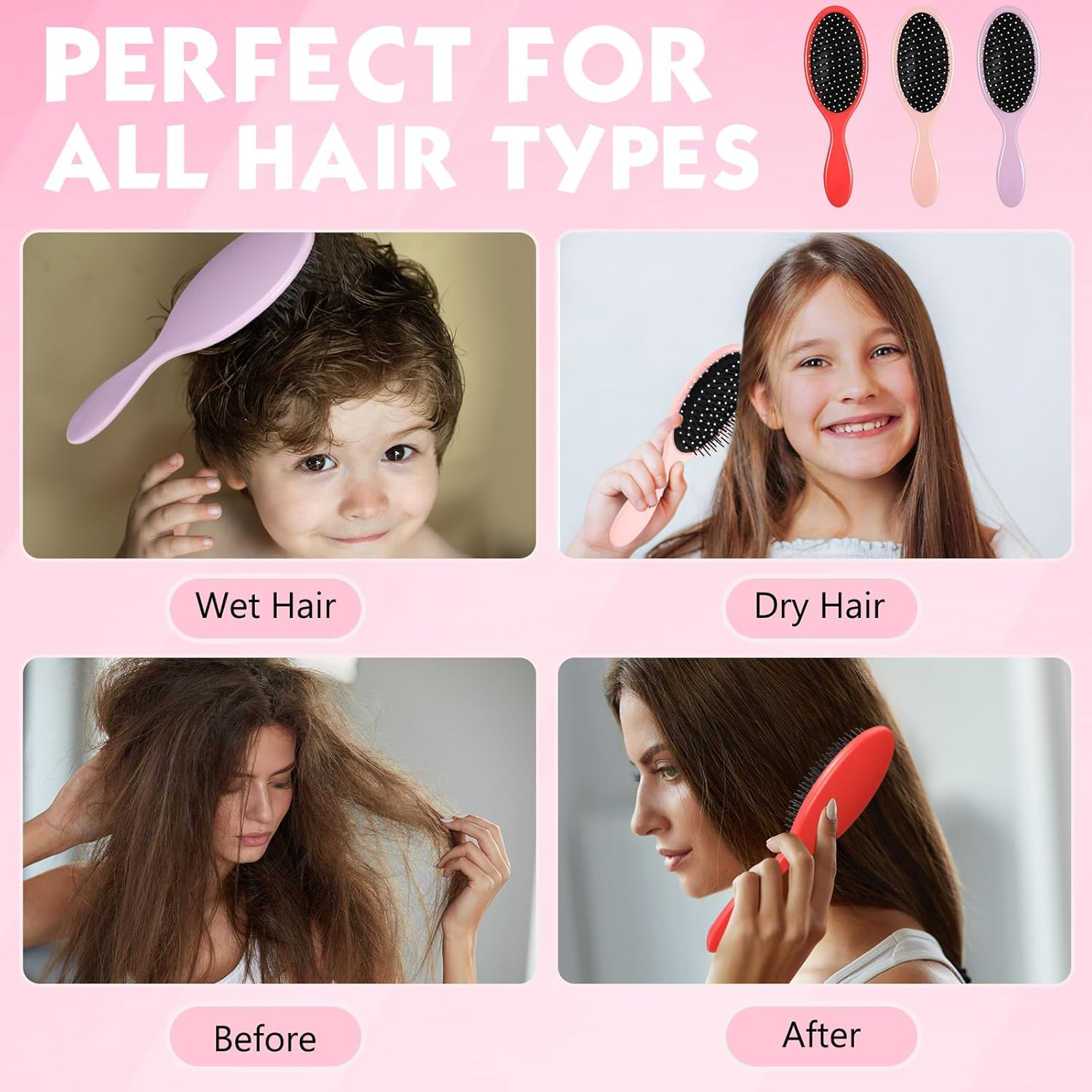 Ziliny Juego de 28 mini peines para cabello mojado, incluye 14 cepillos desenredantes de viaje, 14 peines para desenredar, cerdas suaves para