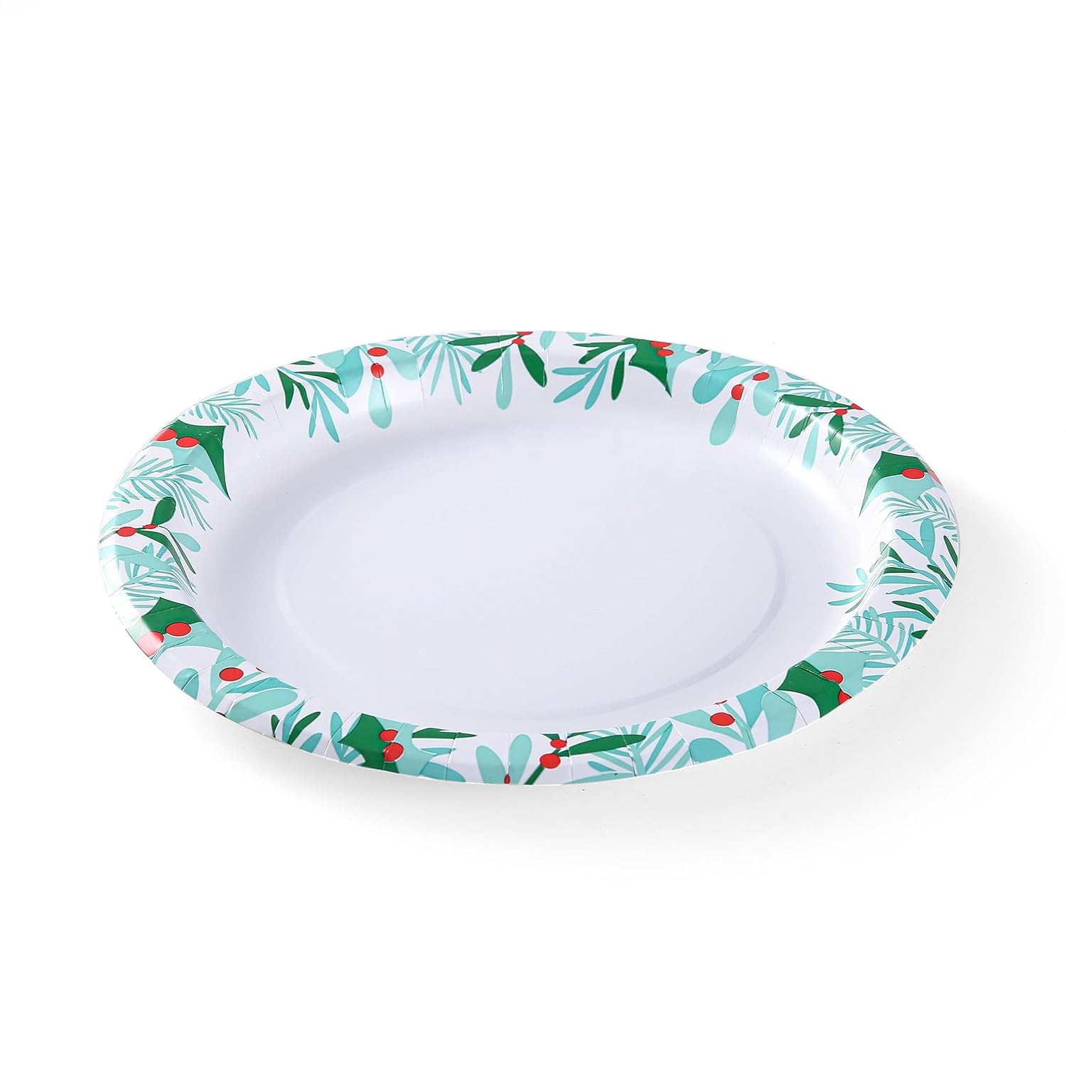 Glad Platos de papel desechables para uso diario con diseño de muérdago navideño, platos de papel resistentes, platos de papel aptos para microondas