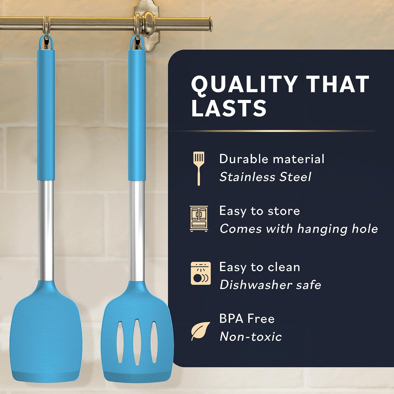 Home Hero Juego de espátulas de silicona, espátula sólida de acero inoxidable y espátula ranurada, juego de utensilios de cocina antiadherentes sin
