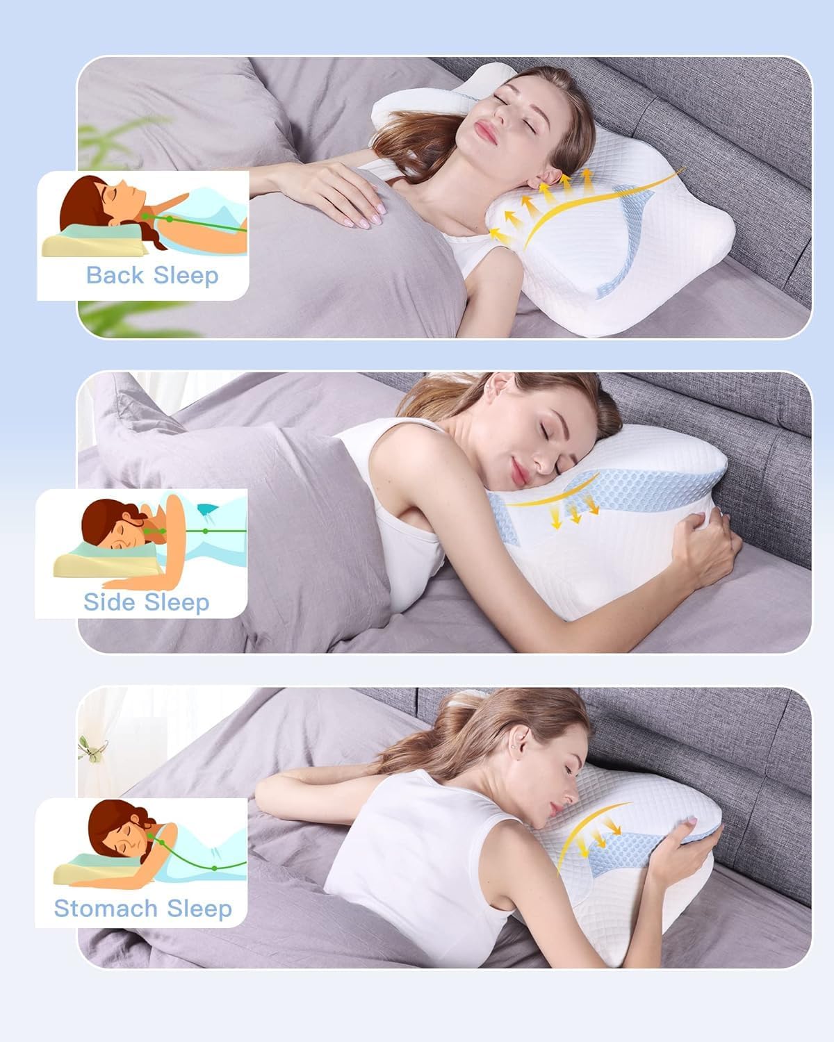 Uamector Almohada cervical de espuma viscoelástica, almohadas de contorno para dolor de cuello y hombros, almohadas ortopédicas ergonómicas de apoyo