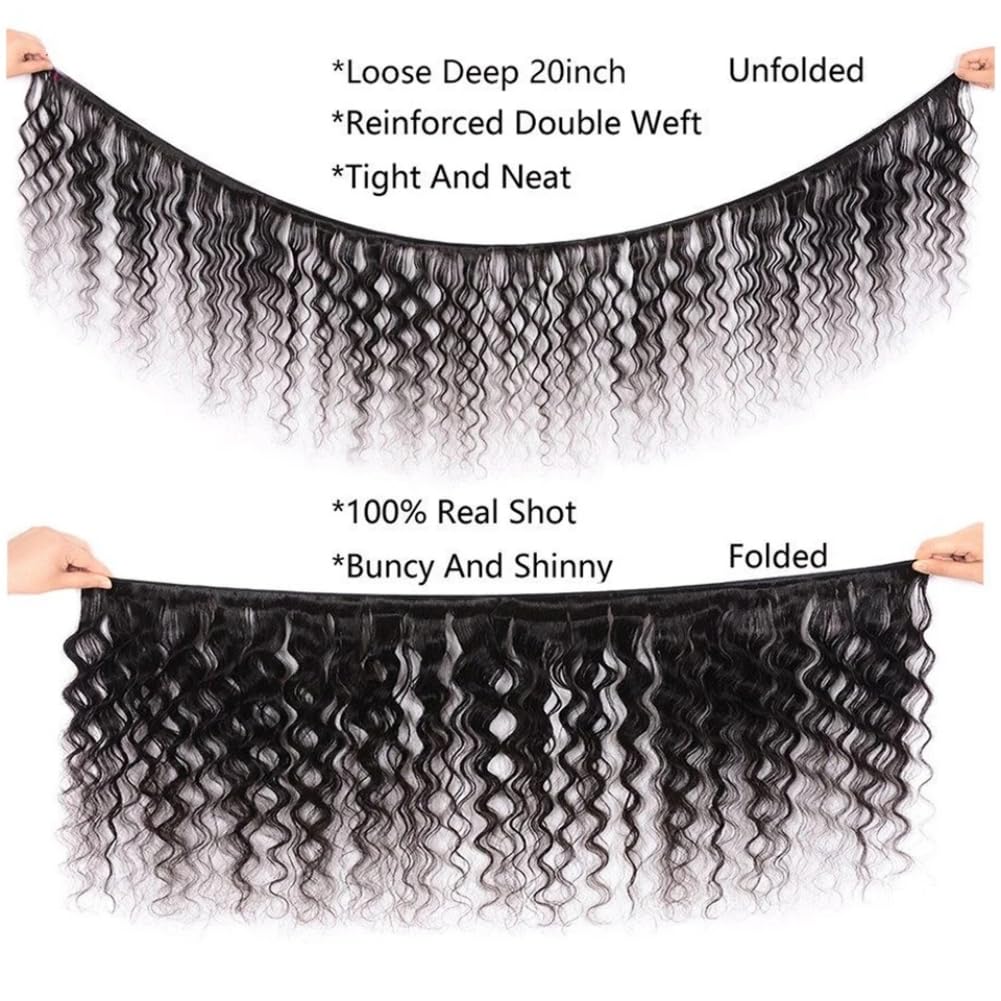 Manojos de cabello humano suelto de onda profunda (16, 18, 20 pulgadas), paquetes de cabello humano brasileño de grado 10A, color natural