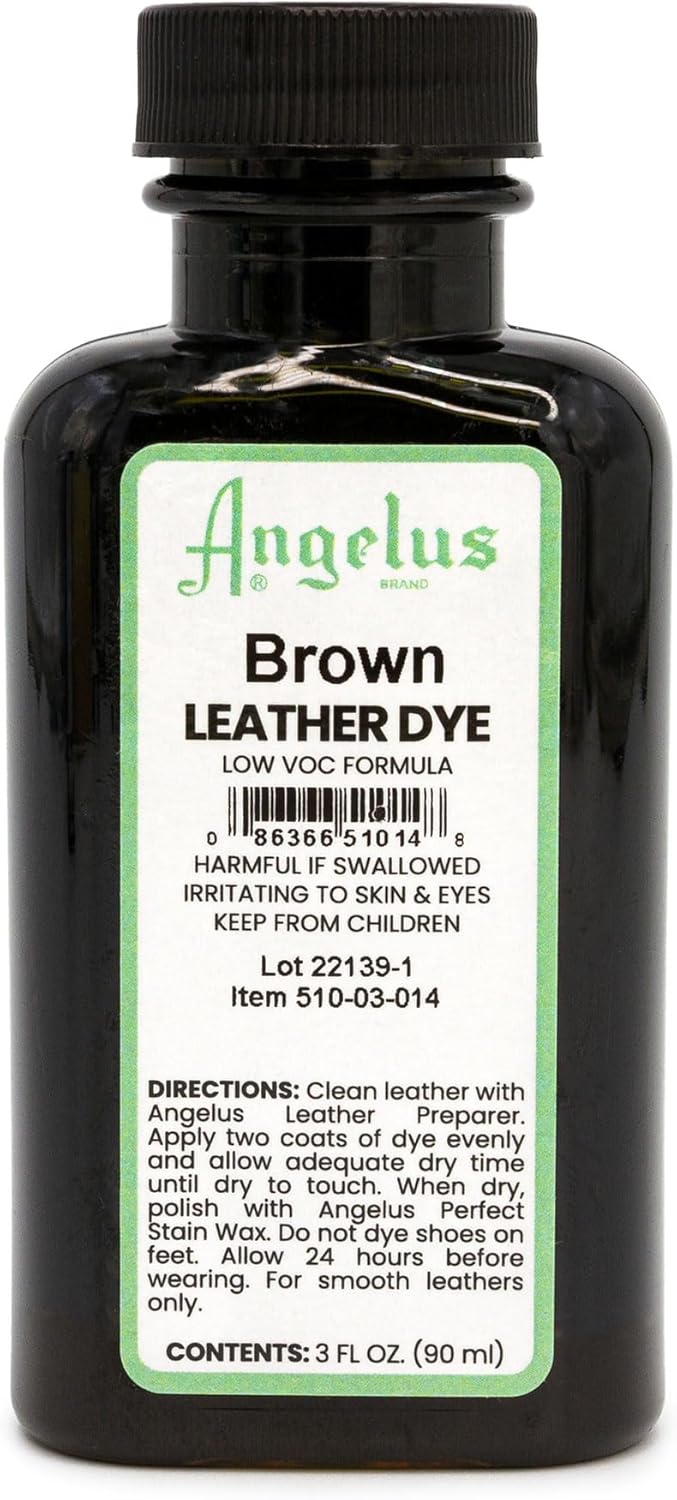 Angelus Tinte para cuero, tinte flexible para cuero, para zapatos, botas, bolsos, manualidades, muebles y más, 3 onzas (marrón)