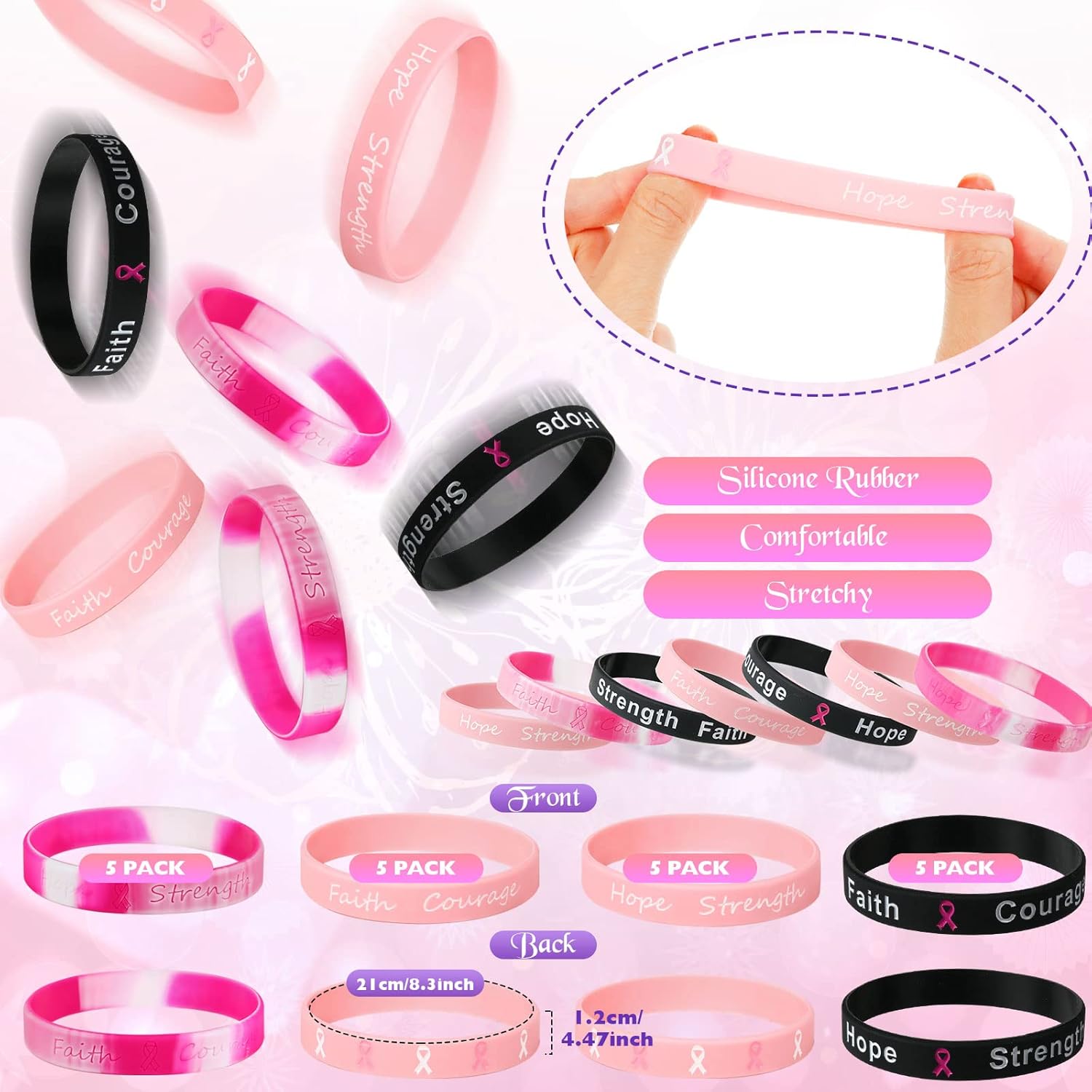 Los regalos para mujeres sobre el cáncer de mama incluyen alfileres de cinta inspiradores de silicona para concientización sobre el cáncer de mama,