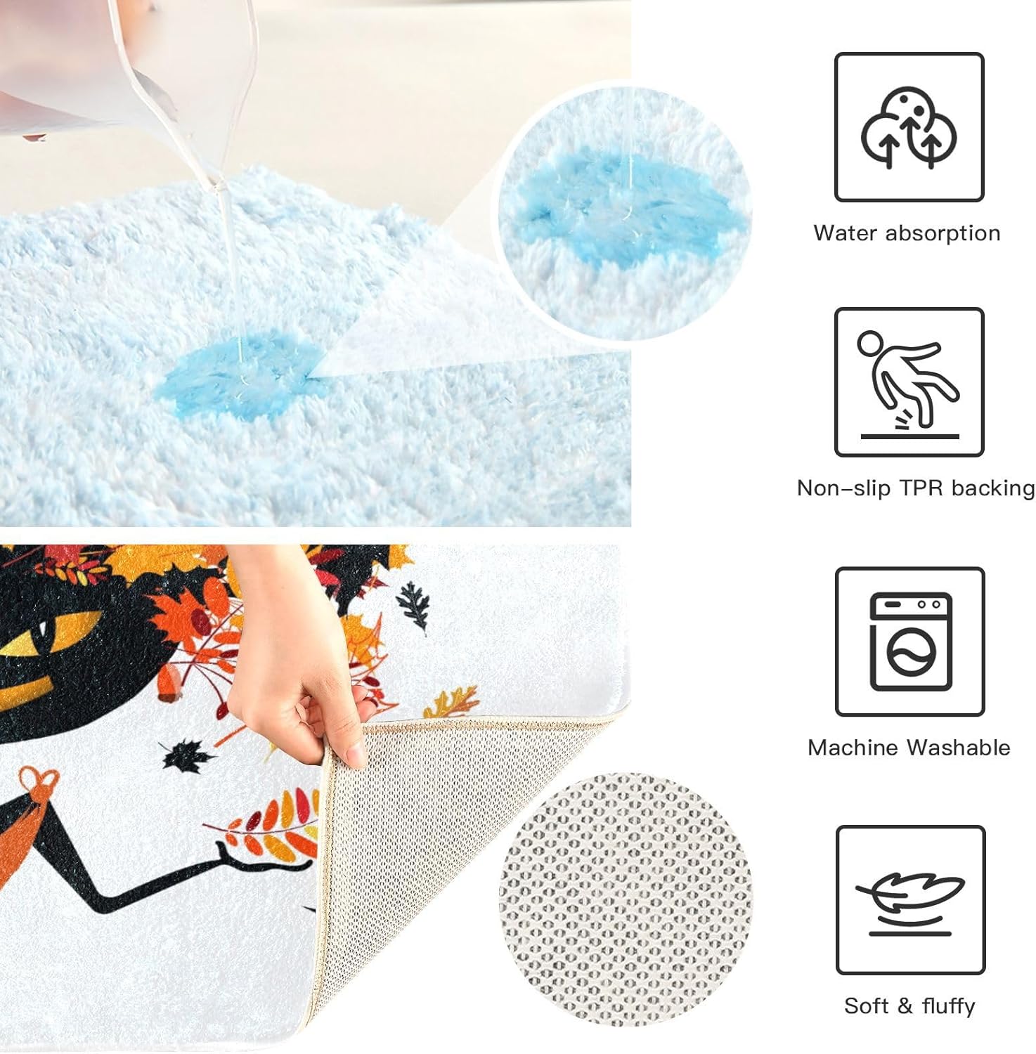 Bathroom Rugs Sets 2 Piece 24×16+24×20 Inch,Soft U-Shaped Contour Toilet Rug Halloween Pumpkin Head Non-Slip Absorbent Bath Floor Mat Carpet Set