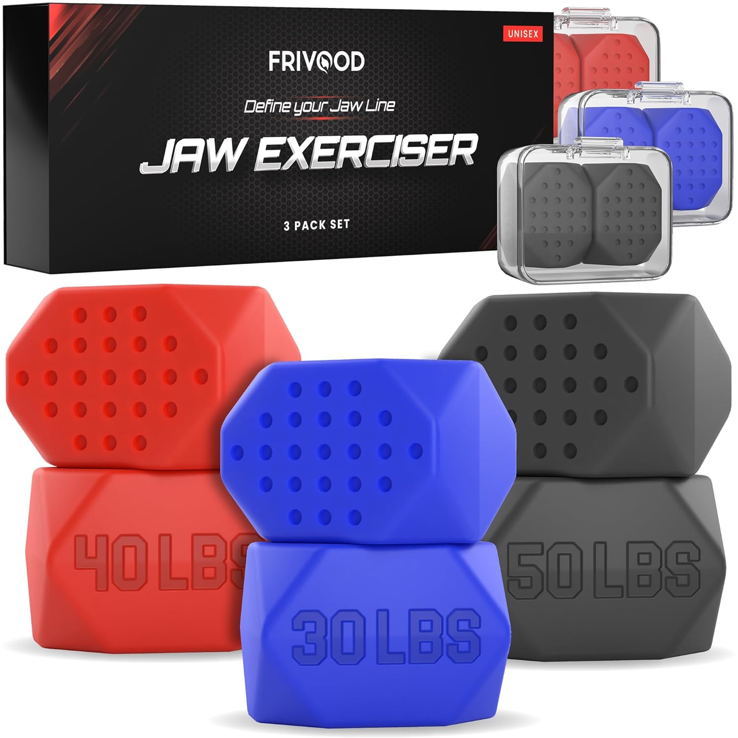 Ejercitador de mandíbula para hombres y mujeres, juego de 6 piezas de silicona para mandíbula definida, dispositivo de tóner de mandíbula con 3