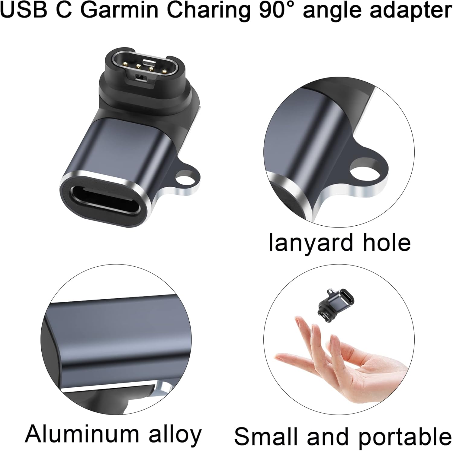 QIANRENON Conector adaptador de ángulo de 90 para reloj Garmin USB C, tipo C a Garmin, acoplador convertidor de ángulo recto de carga, para reloj