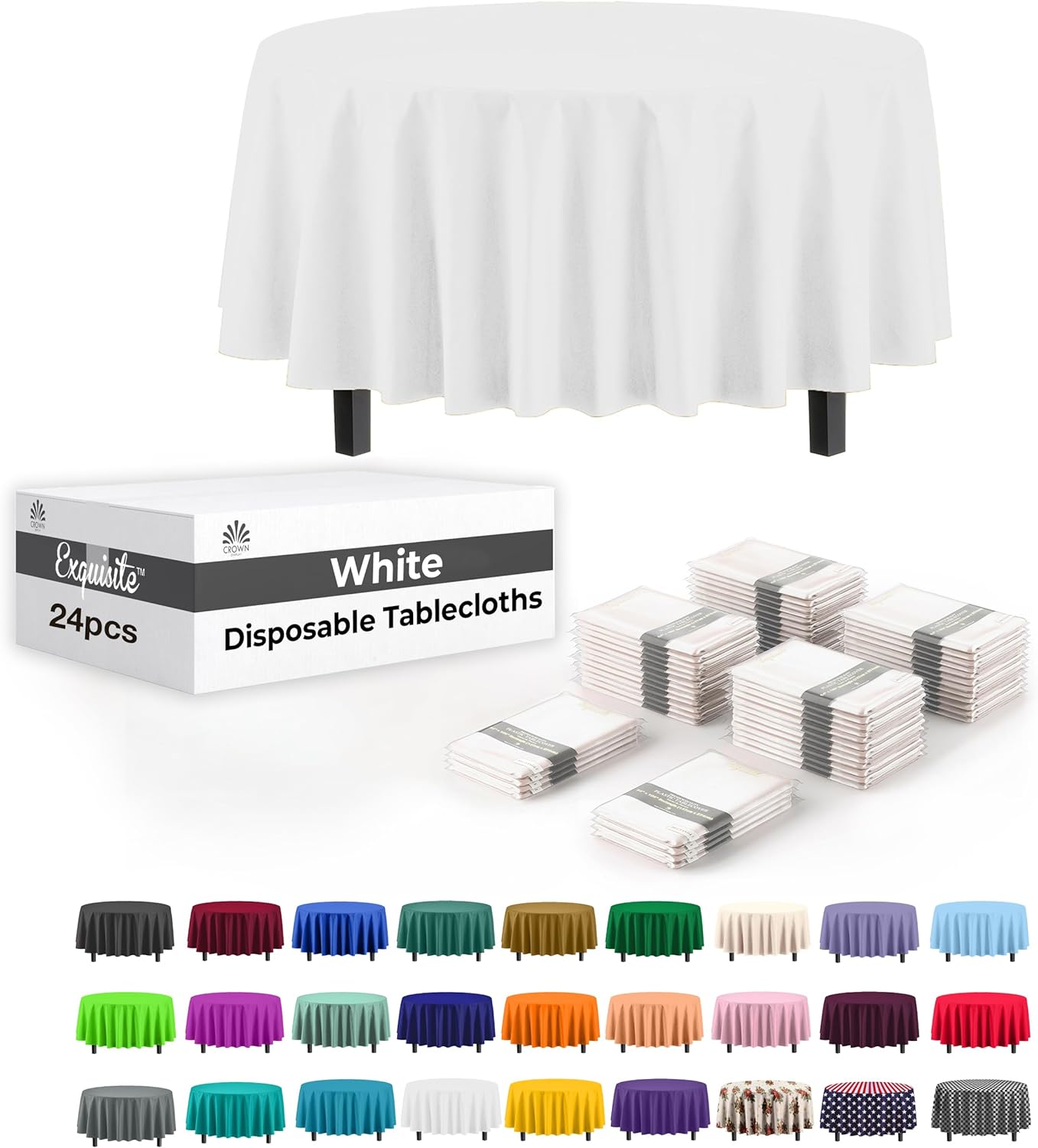 Exquisite Paquete de 24 manteles de plástico blanco  Mantel redondo desechable de 84 pulgadas para fiestas  Mantel redondo  Manteles desechables
