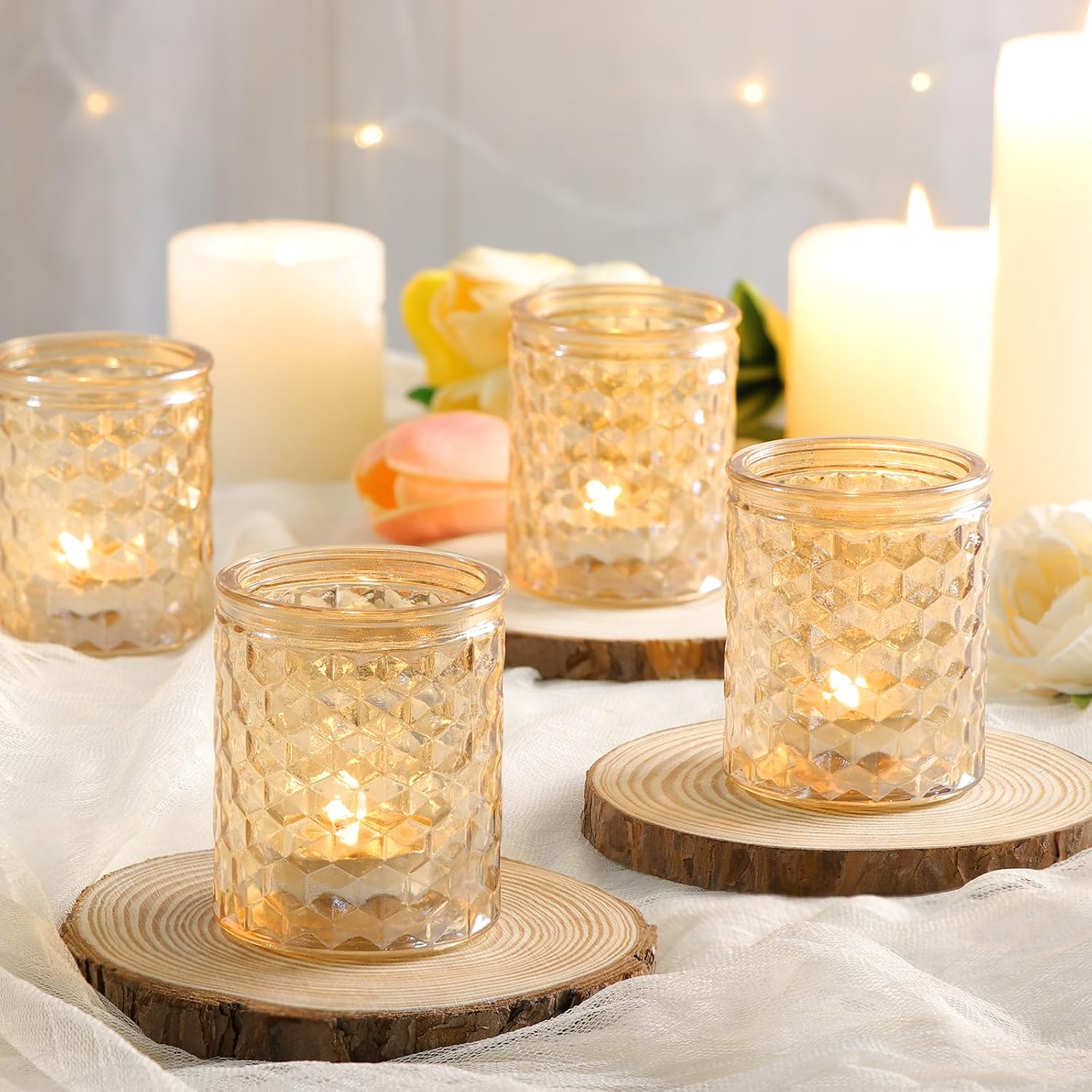 12 portavelas votivas doradas, candelabros de cristal para centros de mesa de boda, suministros de fiesta y decoración de mesa de baby shower
