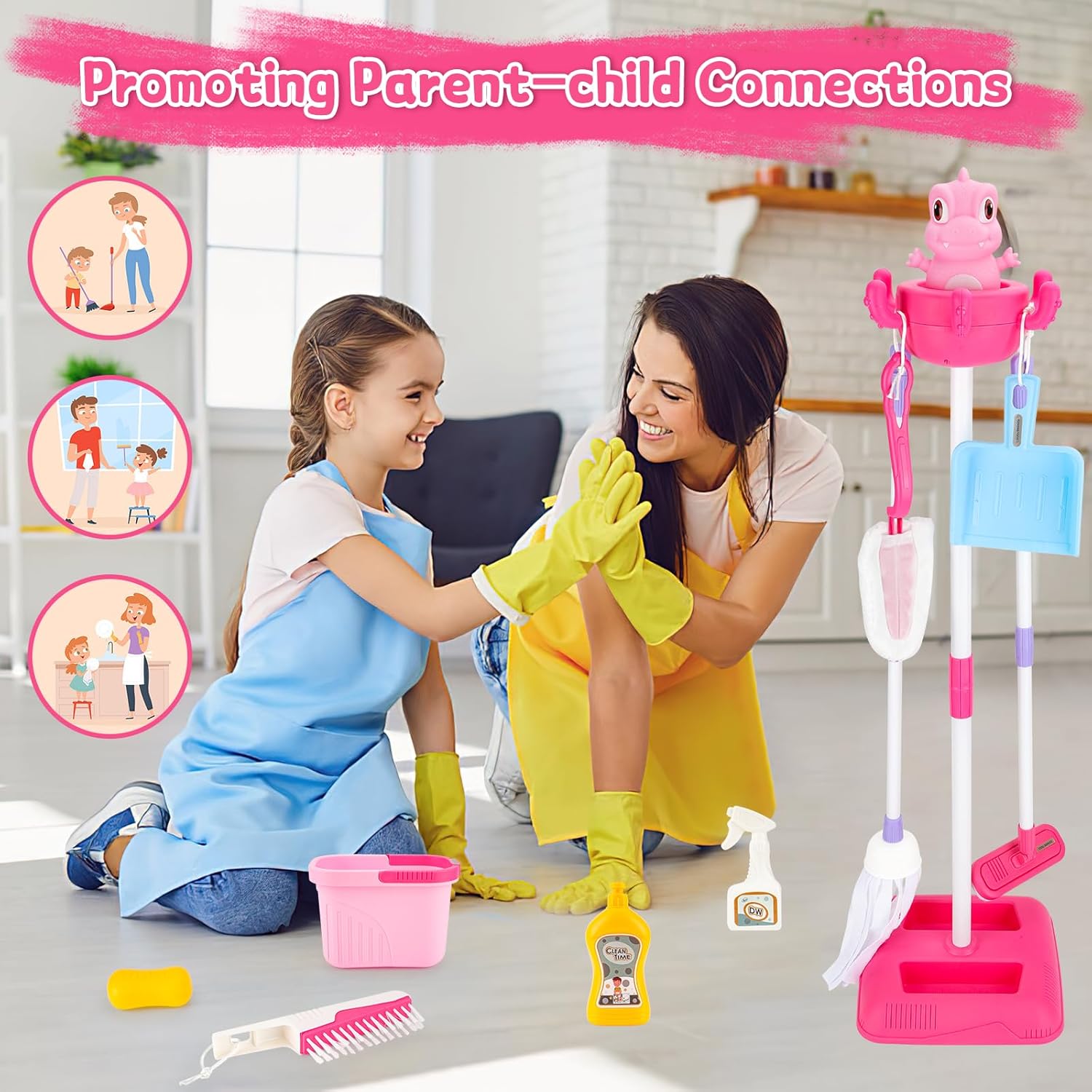 deAO Juego de limpieza para niños, 12 piezas, juego de limpieza para niños, juego de limpieza para niños, juego de escoba y trapeador para niños a