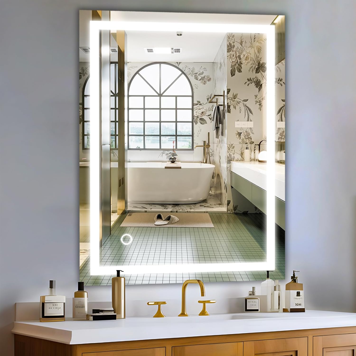 Speculux Espejo de baño LED con luces de 24 x 32 pulgadas, espejos de tocador de baño montados en pared, 3 modos de color regulables, luces