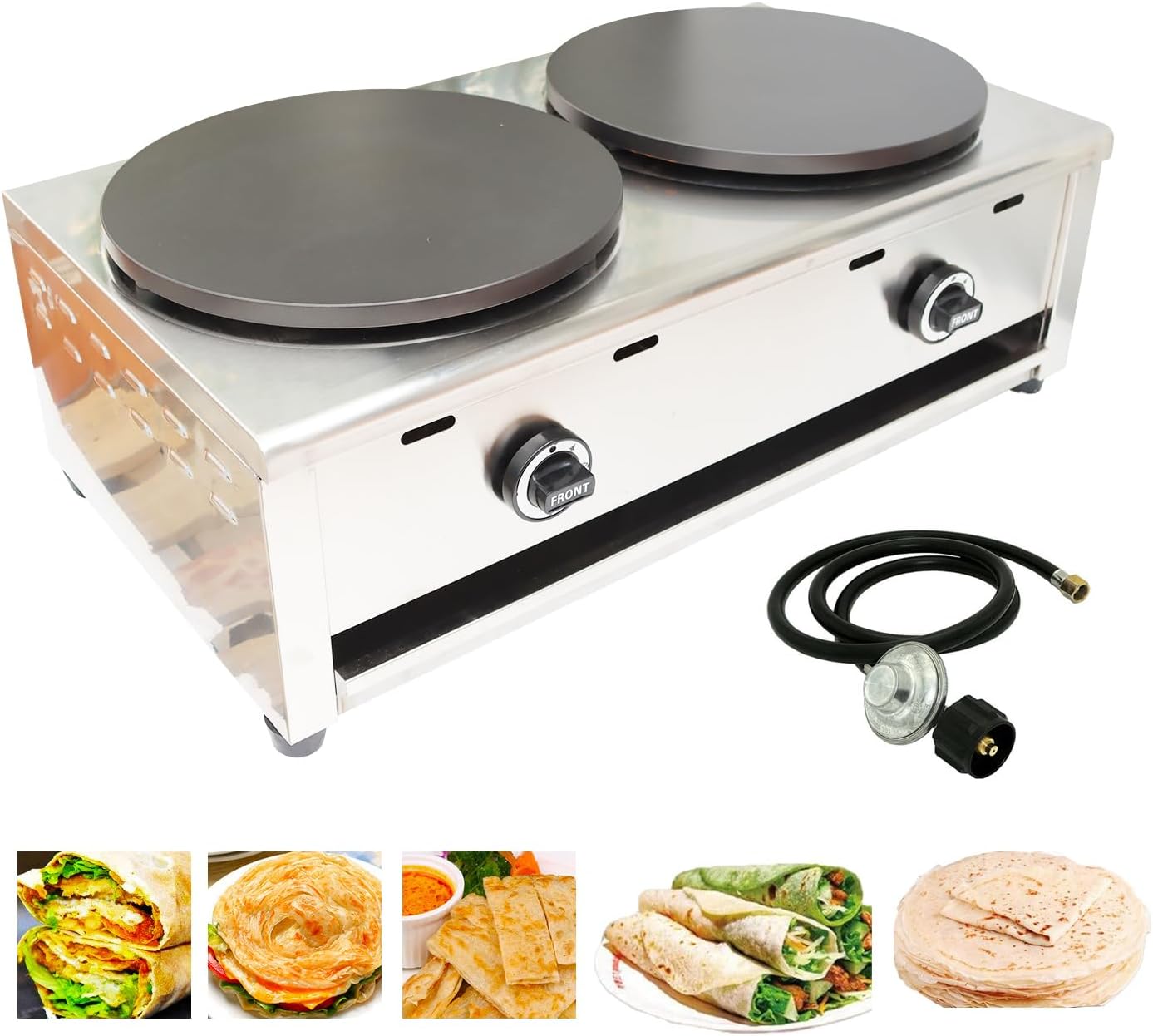 Máquina de crepas LPG de 2800 Pa, máquina comercial de crepé antiadherente, horno de panqueques con válvula de baja presión para tortilla de huevos