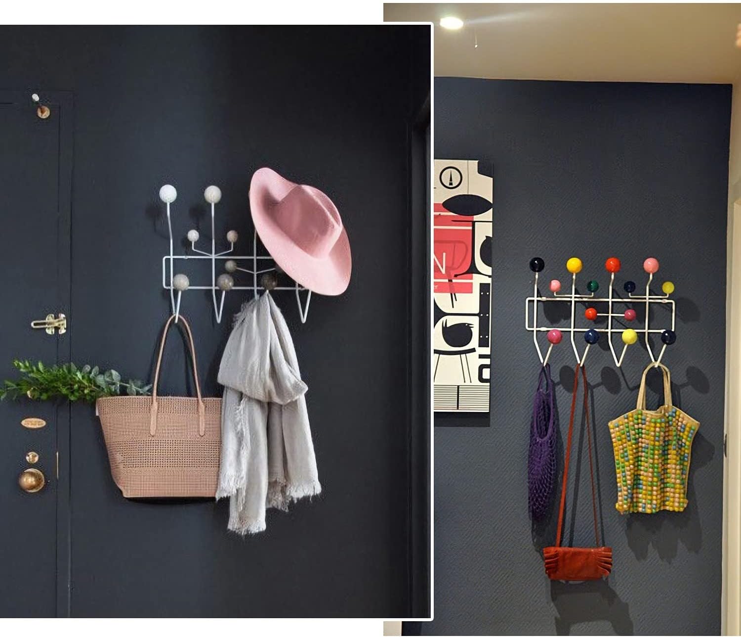 SHISEDECO Perchero clásico Hang it All, ganchos modernos de mediados de siglo para montar en la pared con bolas de madera maciza pintadas (varios