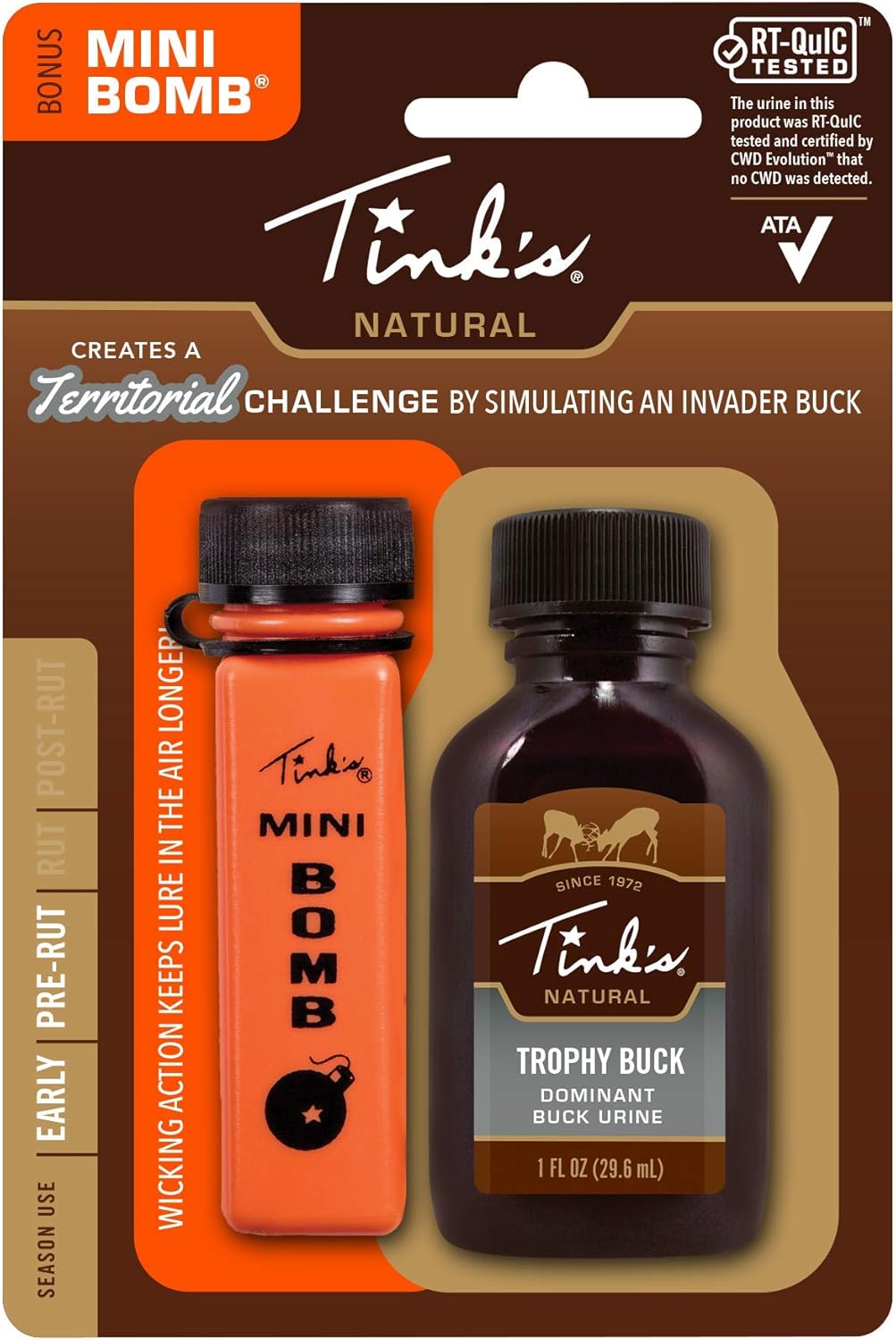 Tink’s Trophy 100% Buck Orine  Botella de 1 onza  Señuelo aromático para todas las estaciones, señuelo Buck y atractor de ciervos, fácil aplicación,