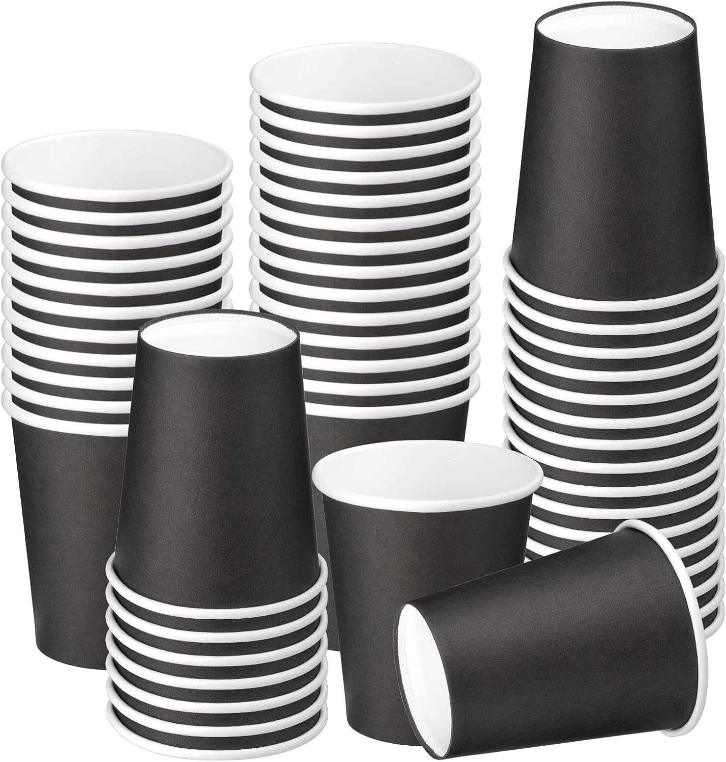 Paquete de 50 tazas de café de papel desechables negras de 8 onzas, tazas de café de taza caliente, taza de té de papel, tazas de bebidas para