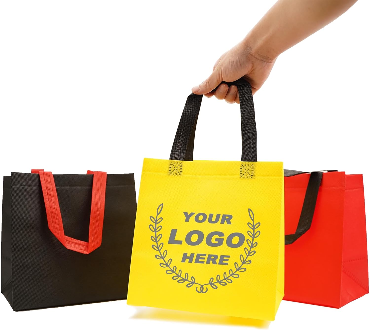 Bolsos no tejidos reutilizables de encargo de la mercancía a granel con las manijas para las compras, Negro –