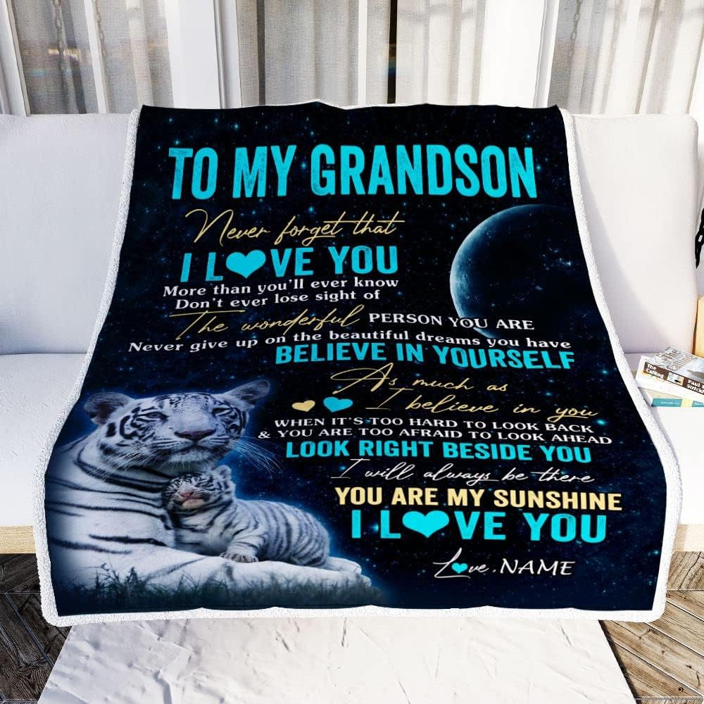 Manta personalizada con texto en inglés To My Grandson from Grandma Grandpa Never Forget I Love You, manta de forro polar personalizada con texto en