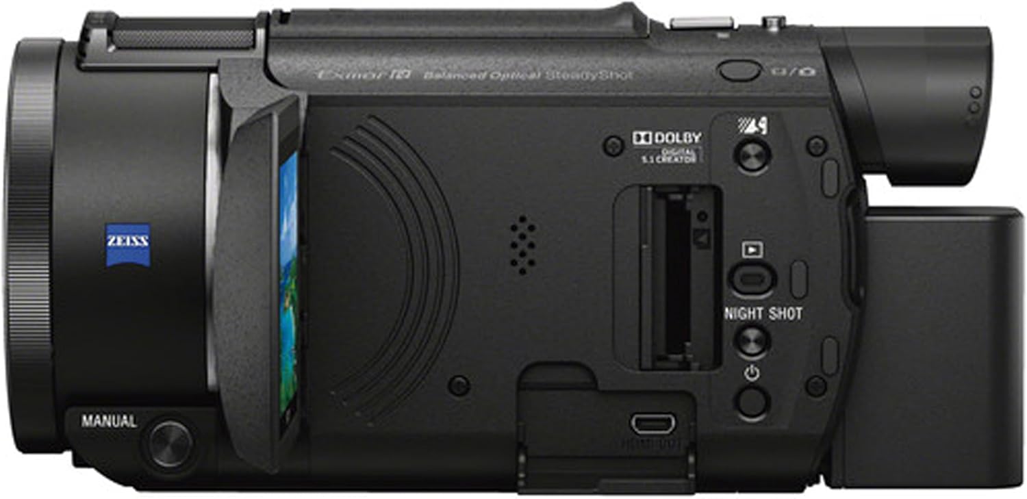 Sony FDR-AX53 4K Ultra HD Handycam Videocámara con tarjeta de memoria de 64 GB + kit de filtro + luz de video LED + micrófono y más