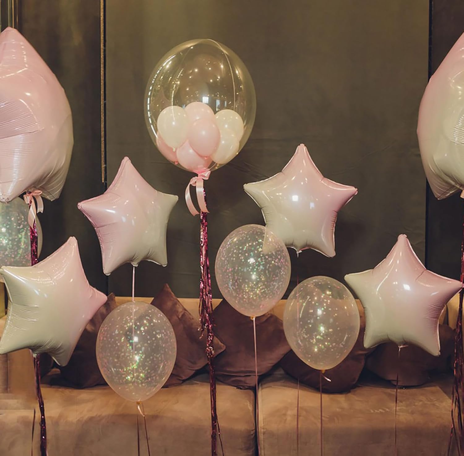 KALOR Globos de Mylar de estrella rosa degradado de 18 pulgadas, 10 globos de helio en forma de estrella rosa y blanca para bodas, baby shower,