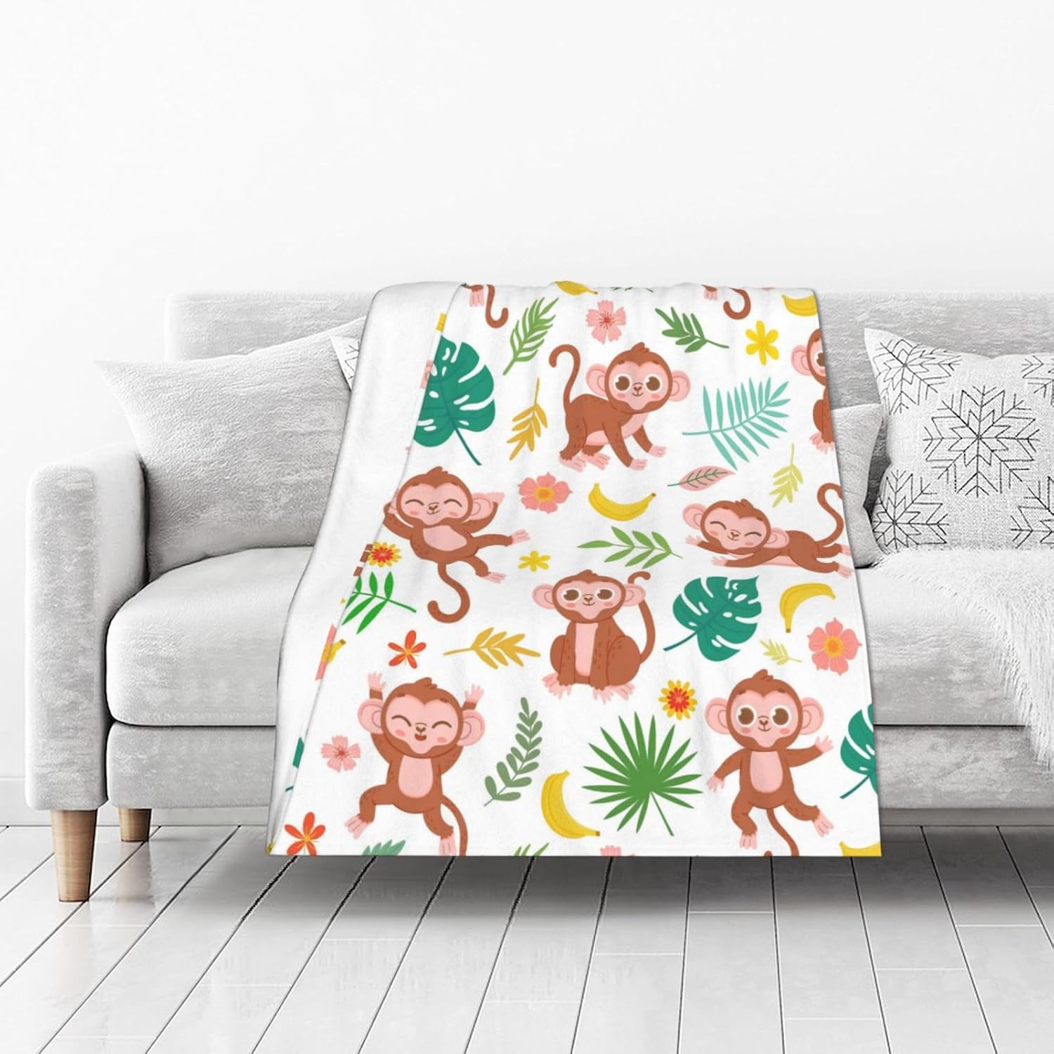 Manta de mono para mujer, suave manta de forro polar de verano, lavable, manta ligera de viaje para sofá, cama, sillón durante todas las estaciones