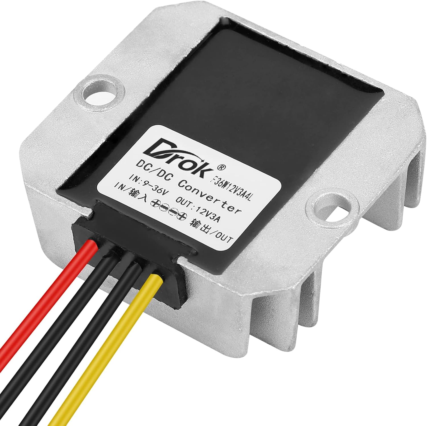 DROK Boost Buck Convertidor de 9V-36V a 12V 3A 36W carcasa de aluminio impermeable auto elevador regulador de voltaje 12V V Transformador de voltios