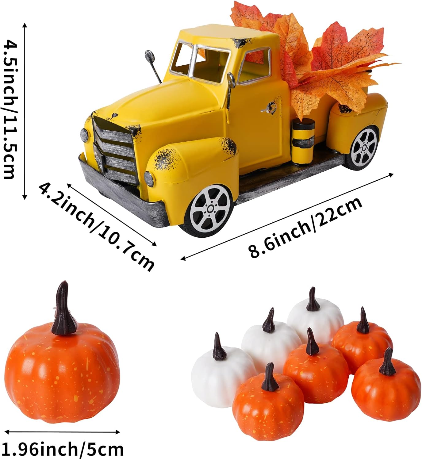 fztksmart Decoración de camión de otoño con hojas artificiales de calabaza y arce, centros de mesa de otoño para mesas, centros de mesa de cocina