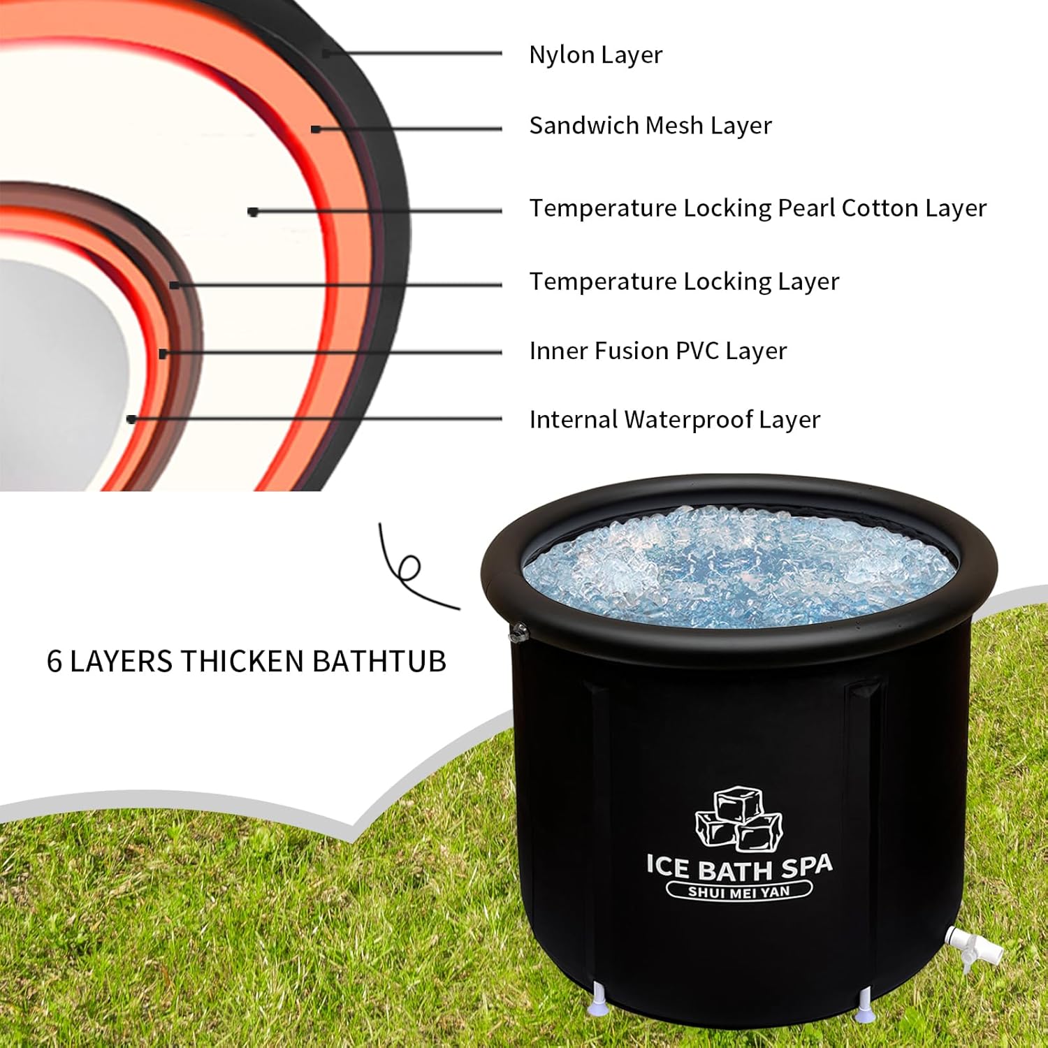 Bañera de hielo grande para atletas, bañera portátil independiente para adultos, bañera de terapia de agua fría para recuperación, bañera de