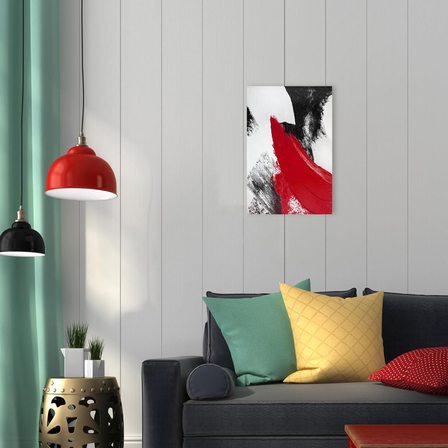 YPY Lienzo abstracto rojo para la pared moderno y minimalista en blanco y negro, póster impreso para sala de estar, dormitorio, baño, oficina,