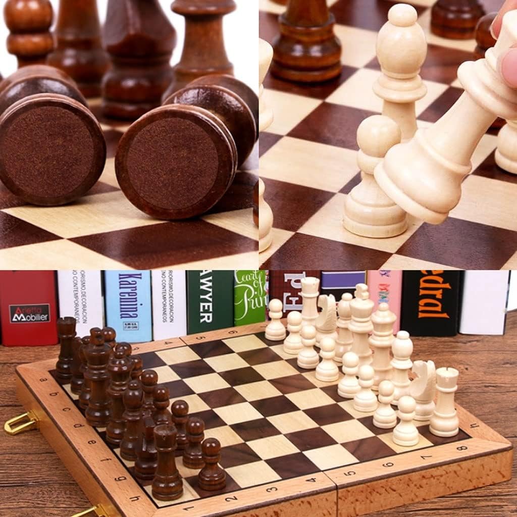 ROLTIN Juego de ajedrez plegable de madera magnético con 2 reinas adicionales, tablero de juego hecho a mano interior para almacenamiento para