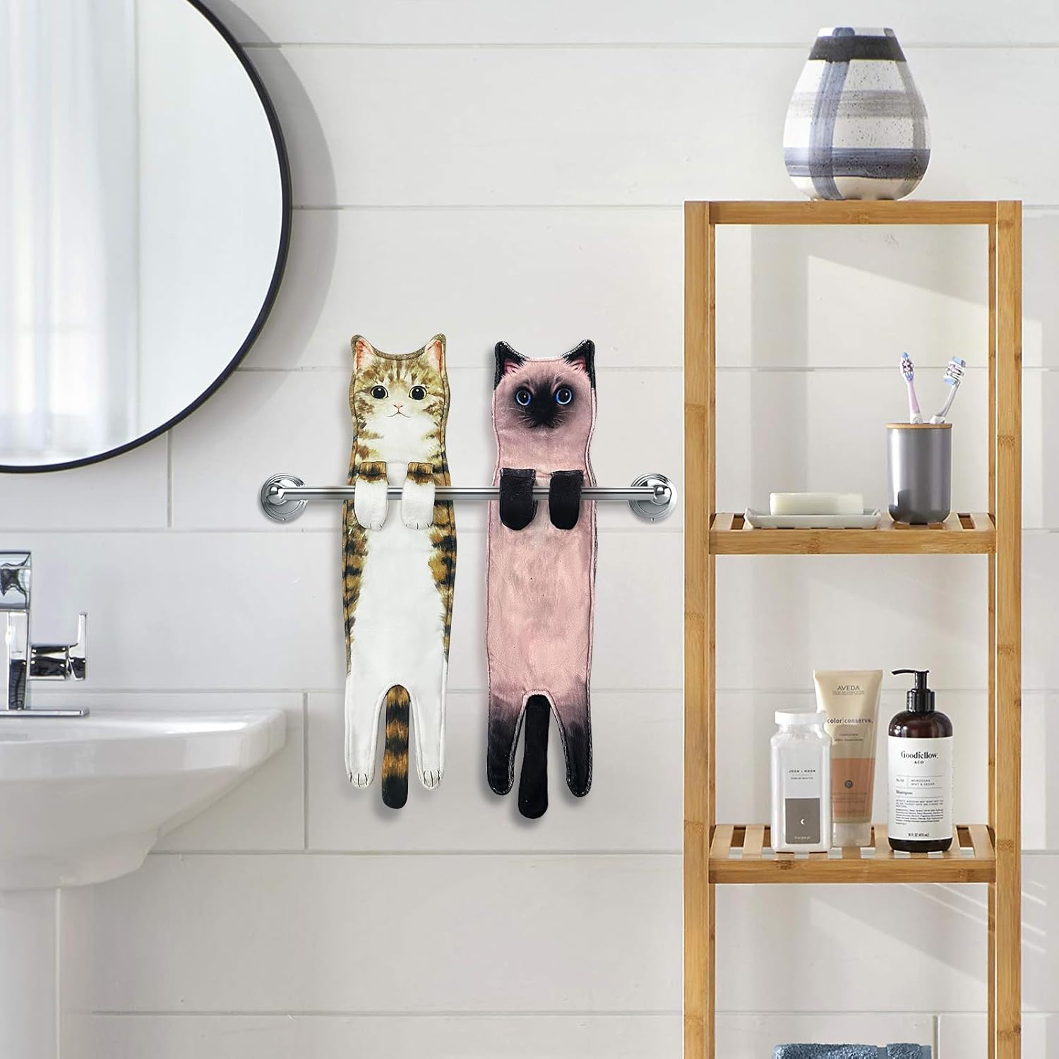 PAT JUUMG Divertidas toallas de mano de gato para baño, cocina, toalla de gato, bonitas toallas decorativas para colgar, súper absorbentes, suaves,