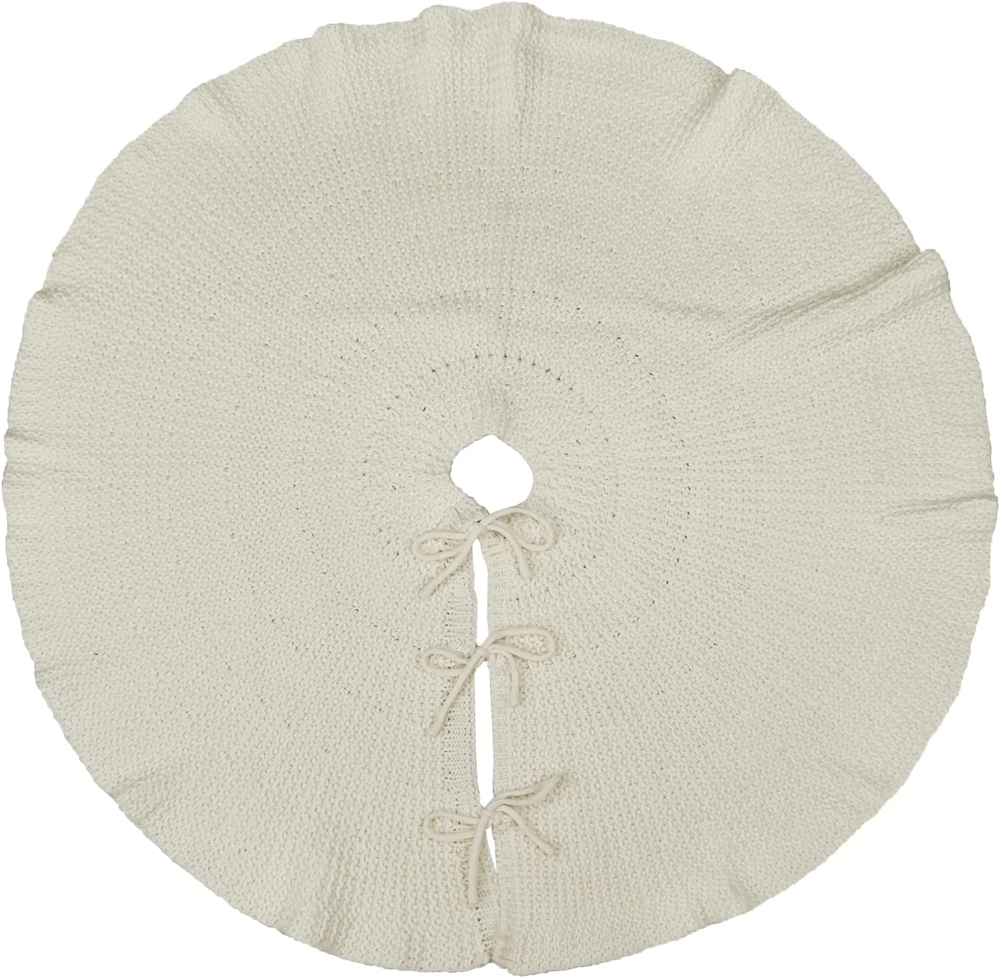 LimBridge Falda de árbol de Navidad de punto 36 pulgadas de falda de árbol blanco crema, borde de hoja de loto de punto trenzado grueso rústico