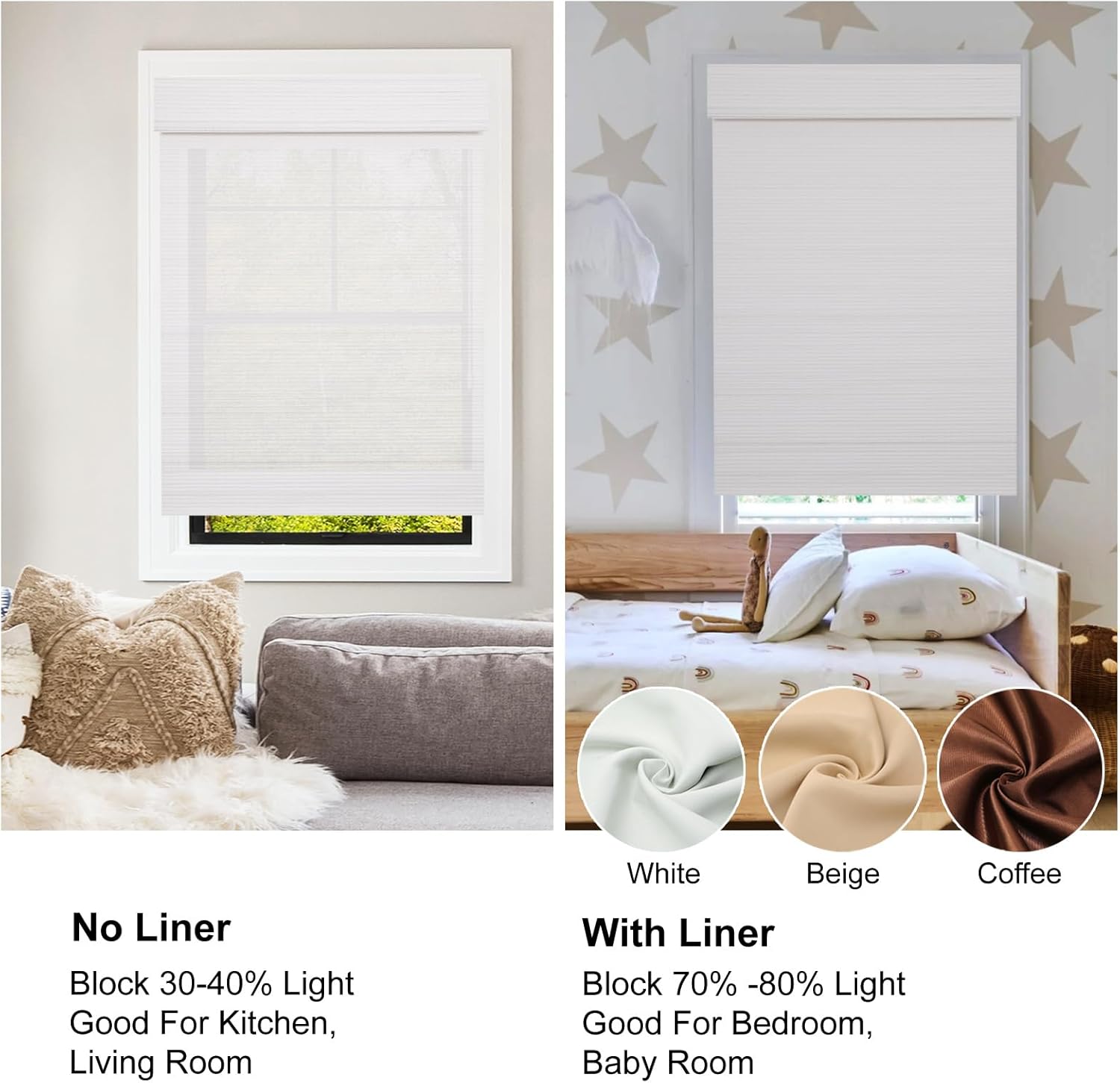 Windowlady Persianas romanas de bambú, persianas de madera tejidas a medida, inalámbricas blancas, filtran la luz, cortinas de bambú natural para