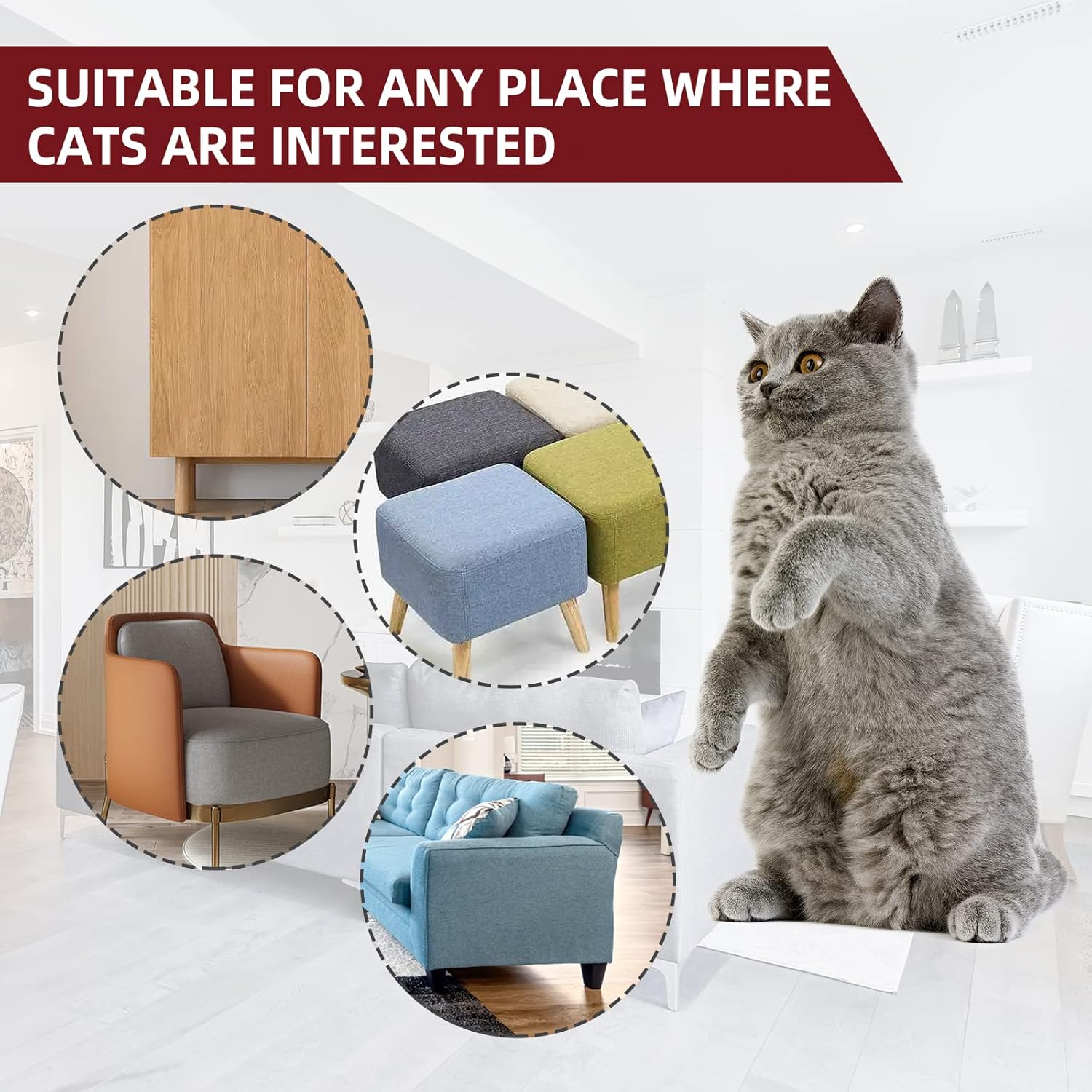 Cinta disuasoria para gatos  Cinta adhesiva antiarañazos de doble cara para muebles de gatos  Cinta de entrenamiento para gatos  Protector de sofá