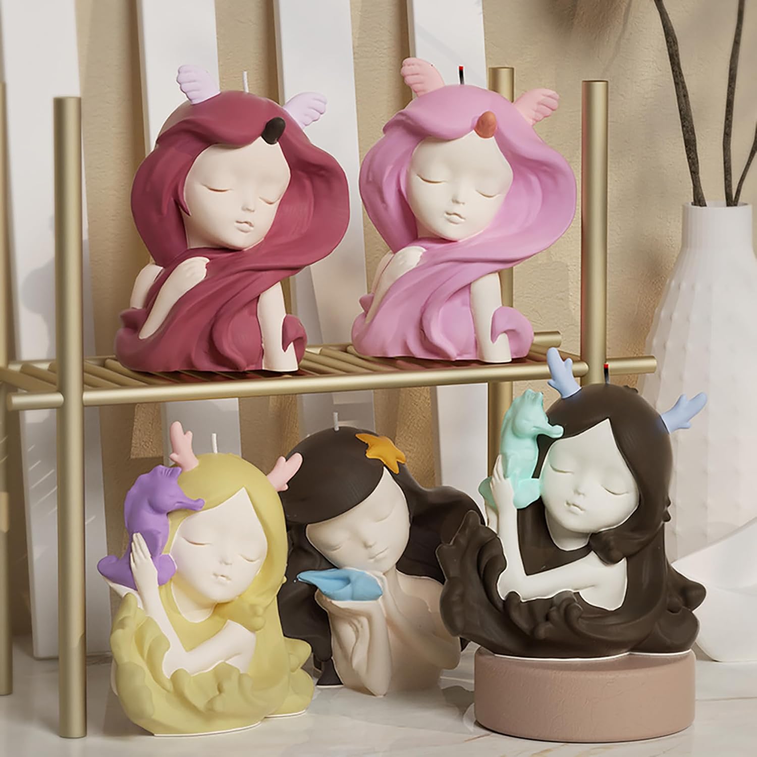 Molde de sirena de 3 piezas para dormir, molde de belleza para niña, moldes de fundición de resina hechos a mano para hacer velas de resina,