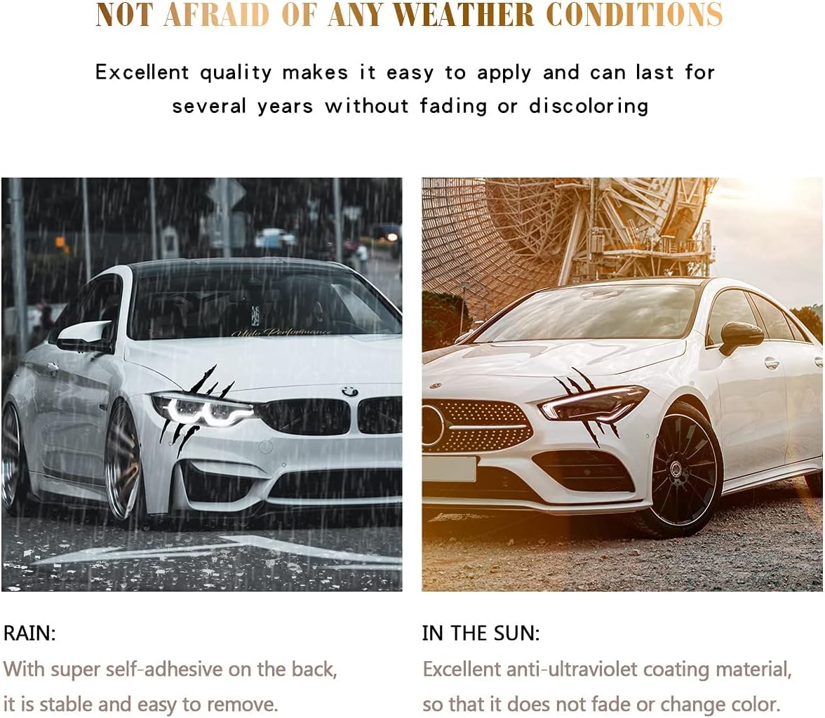 4 hojas de calcomanías reflectantes para faros delanteros con marcas de garra, calcomanías de automóvil para mujeres y hombres, impermeables y