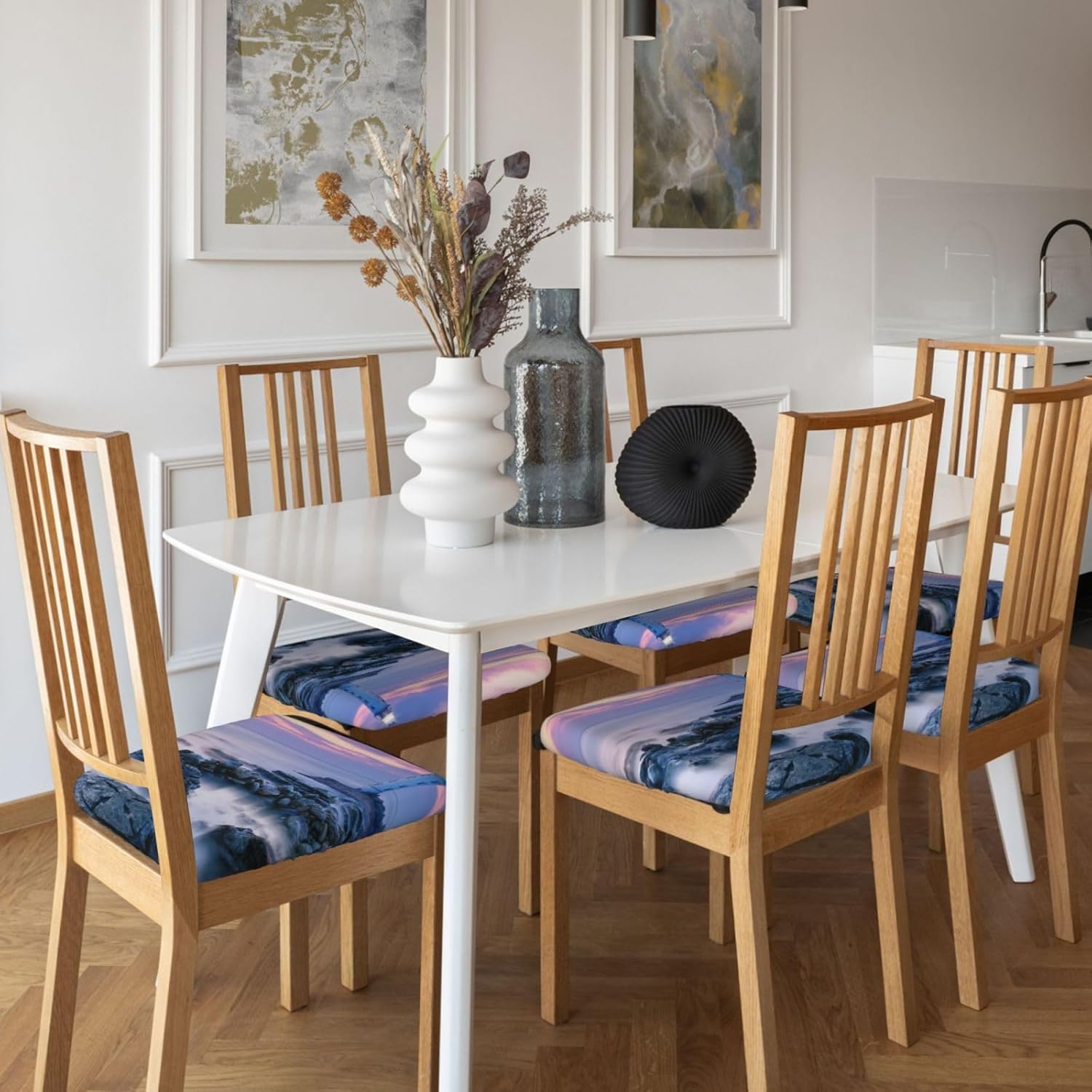Lighthouse Dining Chair Cushion Covers Removable Washable Forros para sillas de comedor Reusable Kitchen Chair Covers for Dining Room Set of 2