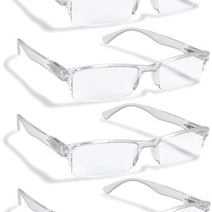 Boost Eyewear Paquete de 6 lentes de lectura, marcos transparentes de medio borde, para hombres y mujeres, con bisagras cómodas con resorte, Boost Eyewear Paquete de 6 lentes de lectura, marcos transparentes de medio borde, para hombres y mujeres, con bisagras cómodas con resorte,