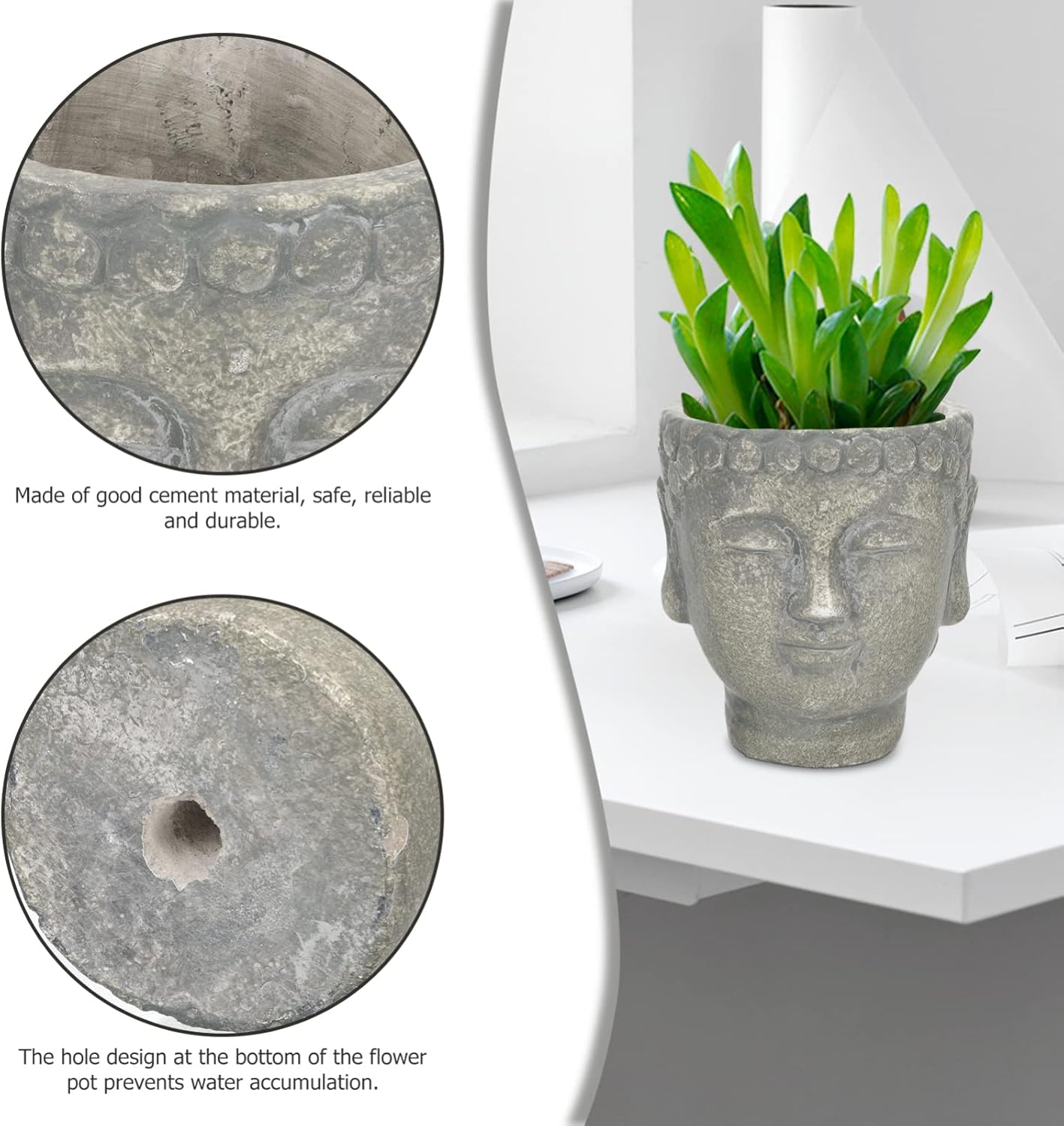 Maceta de Buda, cabeza de buda, estatua de jardín zen, maceta, escultura de budismo, regalos para el hogar, interior y exterior, verde oliva, 5.1 x
