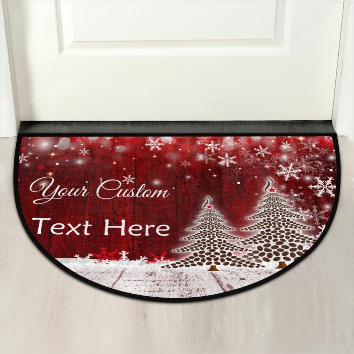 FZDXZJJ Tapete de Navidad medio redondo personalizado, diseño de árbol de café, tapete de bienvenida para puerta delantera, para exteriores,