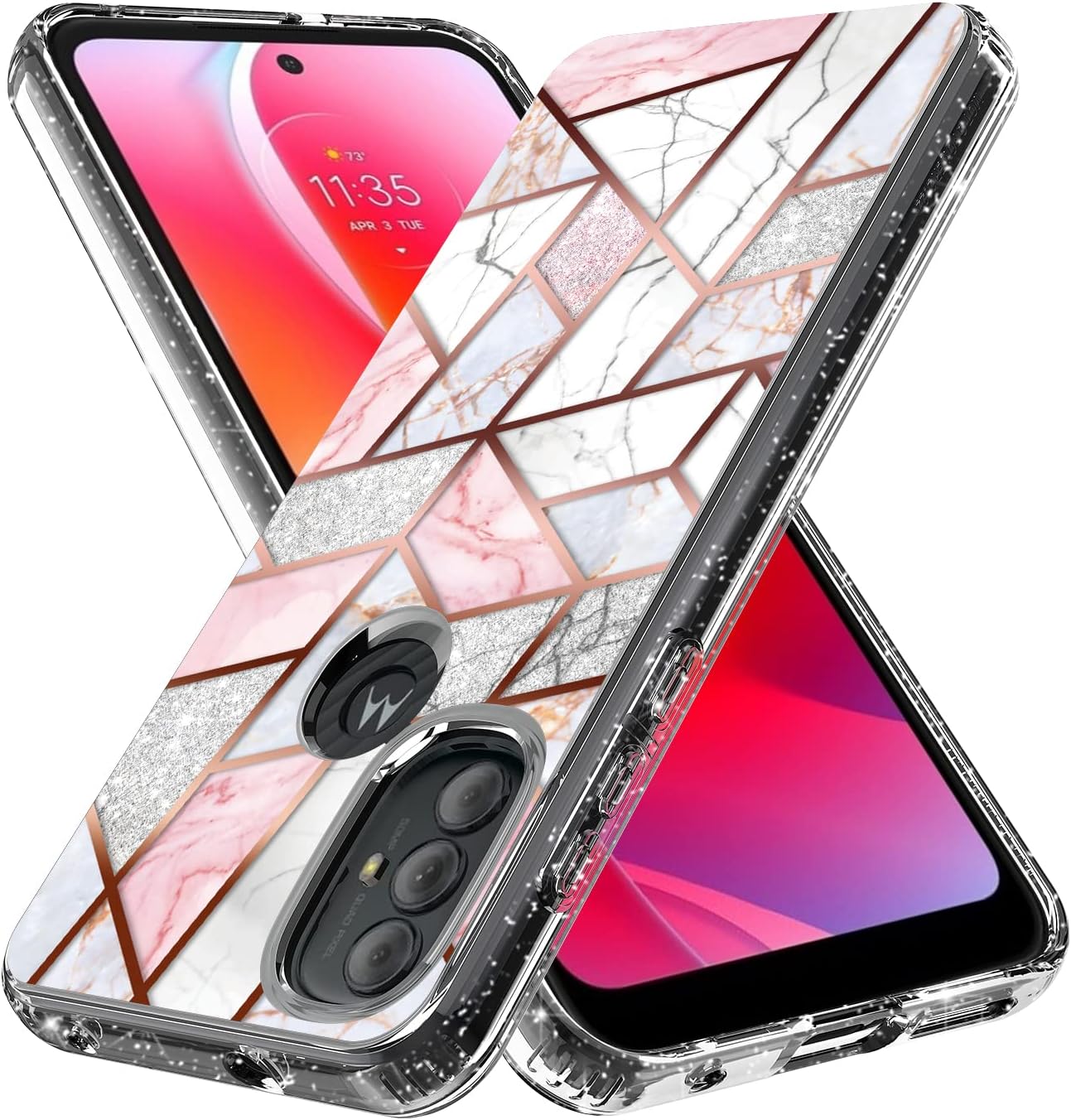 Rosebono Funda híbrida para Moto G Play 2023G Power 2022G Pure Case Hybrid Bling Glitter Sparkle Laser Pink Polígono Geométrico Mármol Funda para