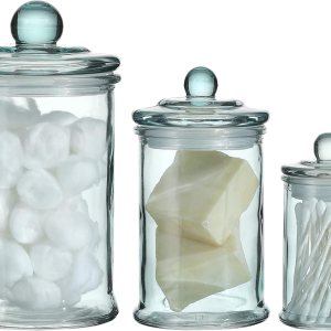 Tarro de boticario de vidrio Recipiente organizador de almacenamiento de baño (juego de 3, azul) Tarro de boticario de vidrio Recipiente organizador de almacenamiento de baño (juego de 3, azul)