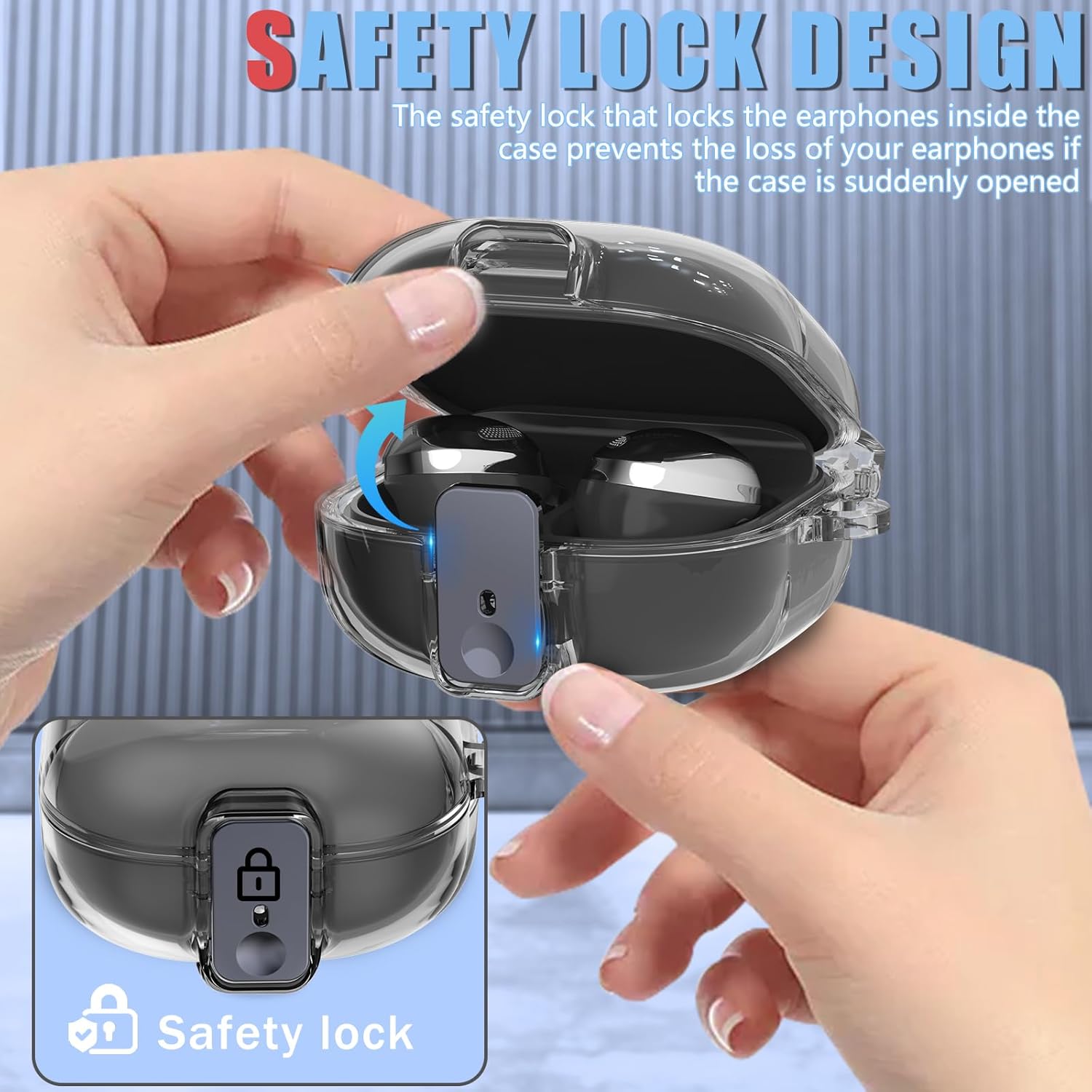 Con bloqueo de seguridad Funda transparente para Samsung Galaxy Buds 2 ProGalaxy Buds 2Galaxy Buds ProGalaxy Buds Live, accesorios con kit de