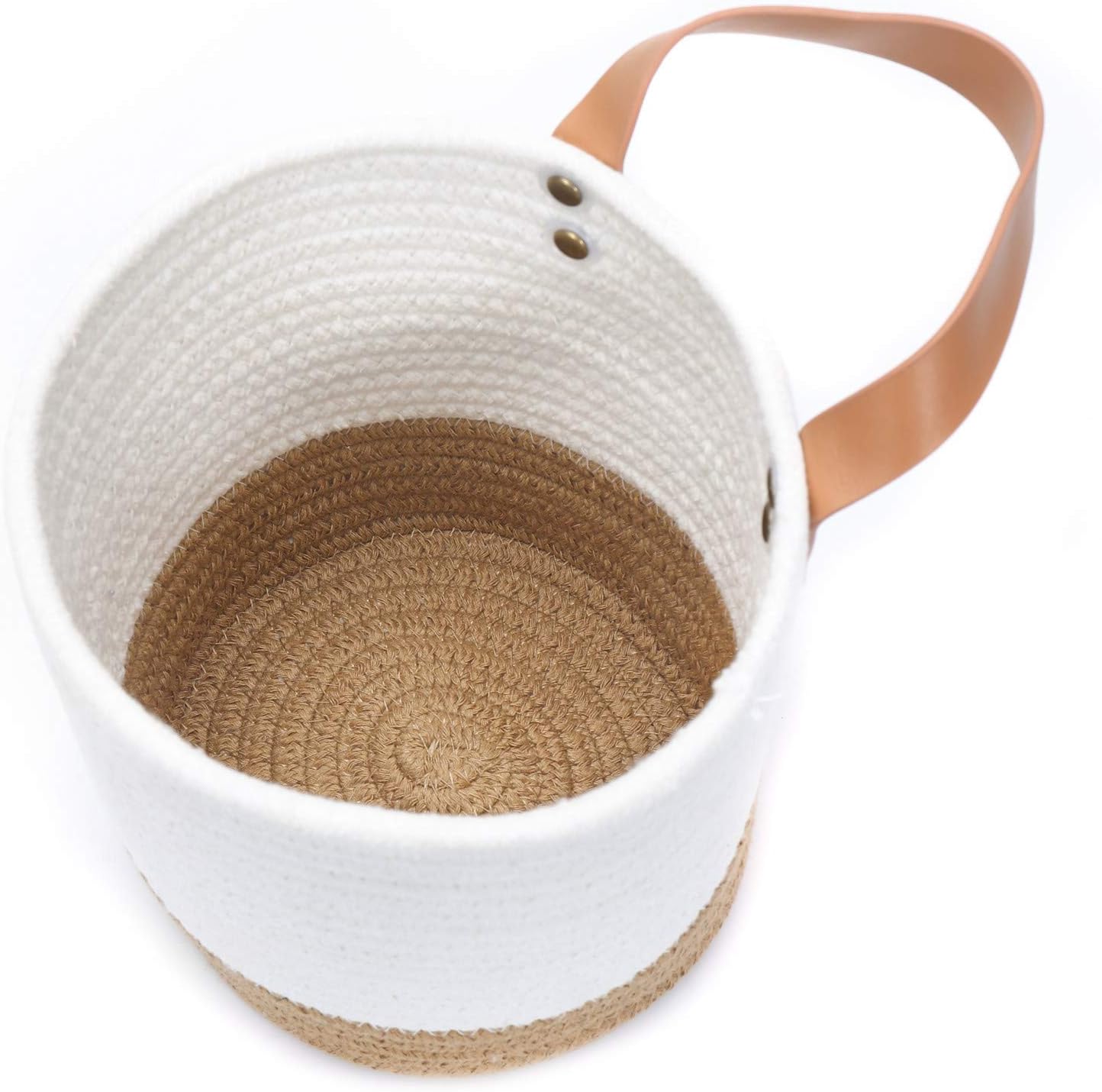 Cesta para colgar en la pared, 6.3 x 7 pulgadas, pequeñas cestas de cuerda de algodón con asa para armario de puerta, cesta organizadora tejida para