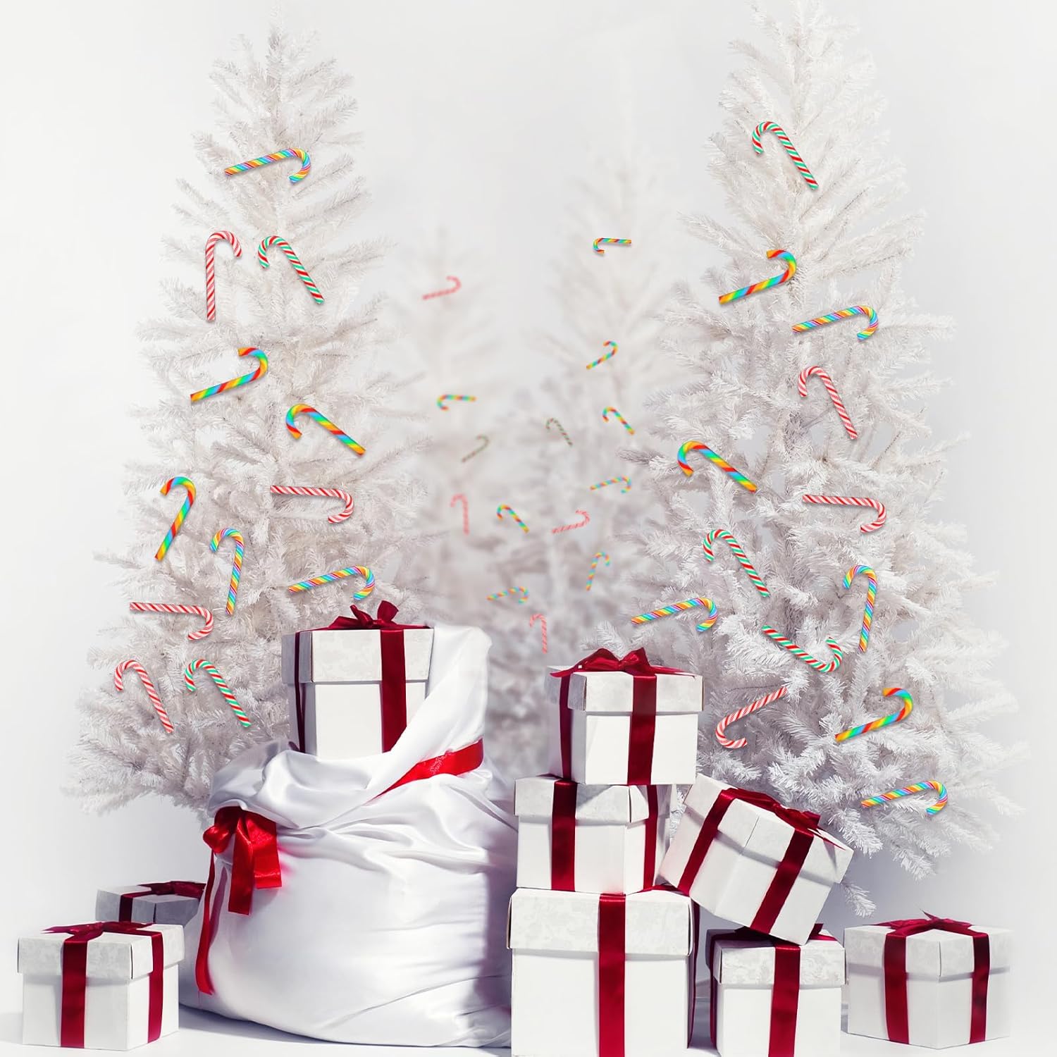 300 piezas de decoración de bastones de caramelo de Navidad, manualidades, arcoíris, mini bastón de caramelo sintético, sin agujero, decoración de