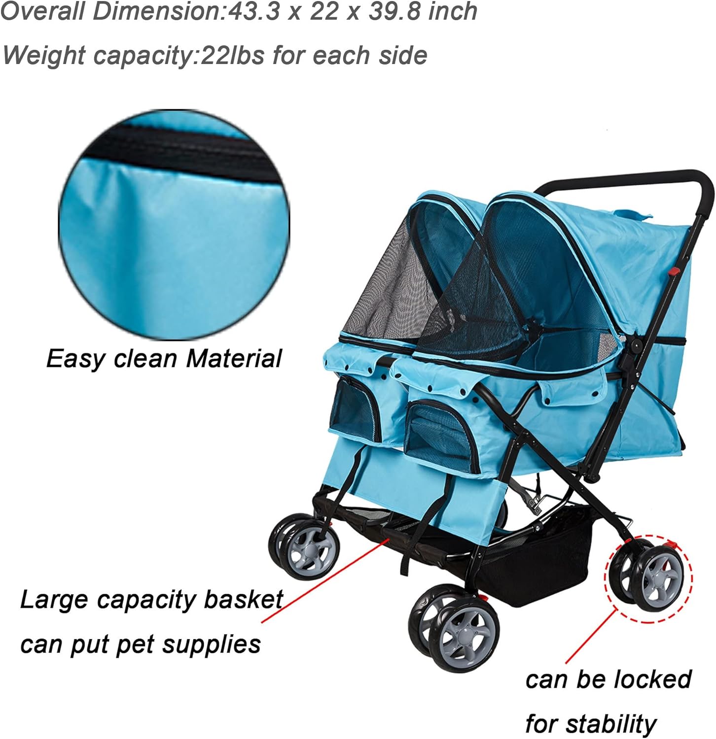 Cochecito de mascota plegable doble perro gato carro de viaje, varios colores