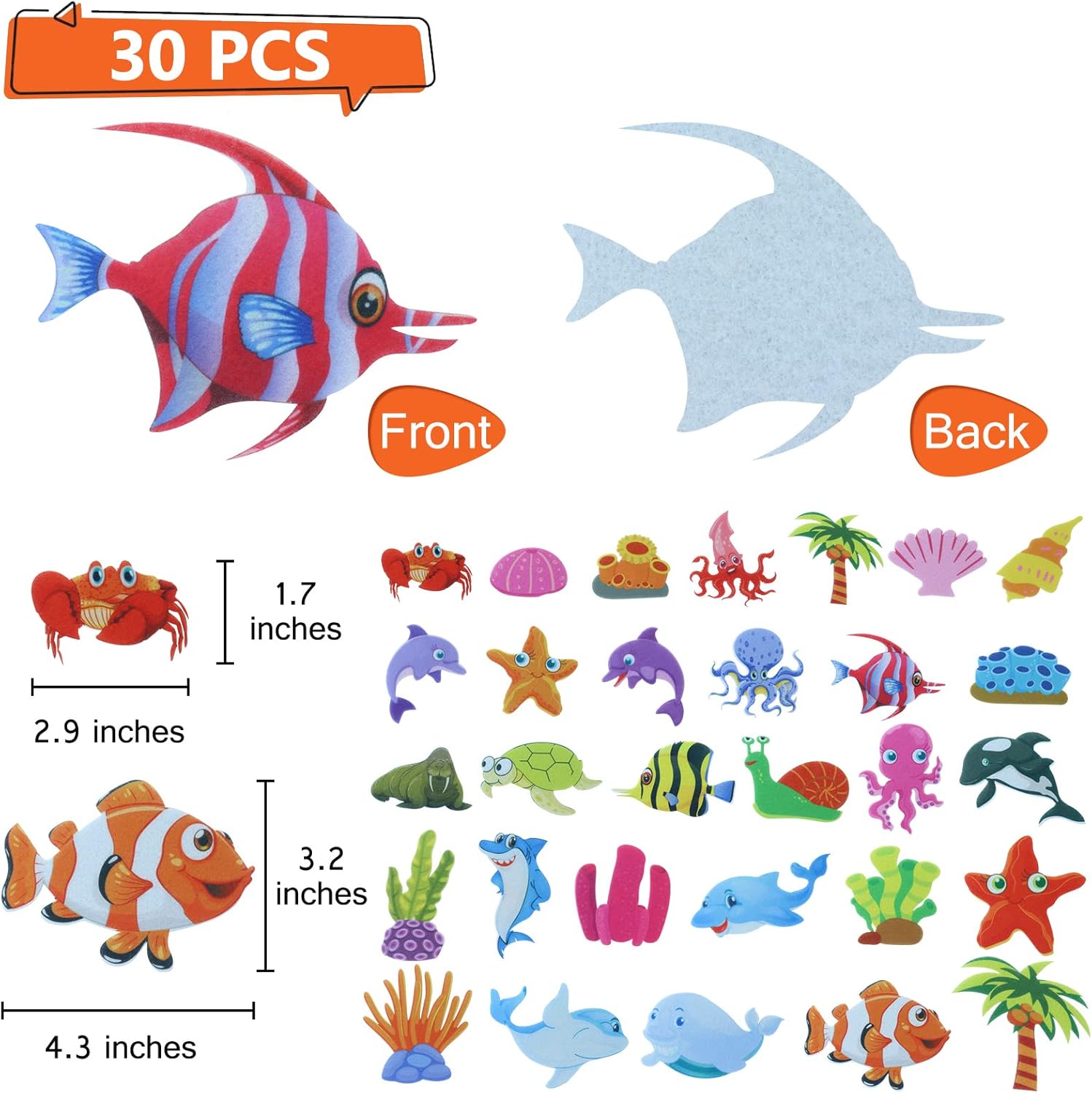 BXI Juego de 30 piezas de tablero de fieltro oceánico para niños pequeños, preescolar y jardín de infantes, figuras de fieltro precortadas para